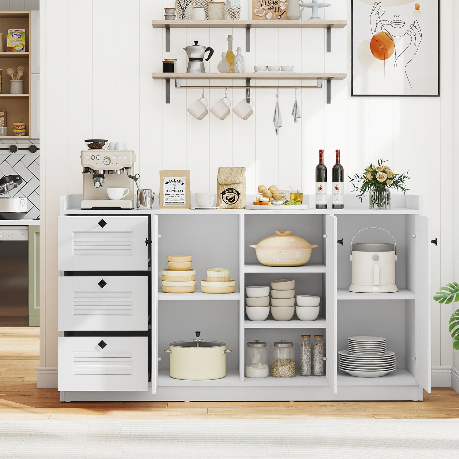 Buffet Cabinet with Storage Modern Sideboard Cabinet with 3 Doors-White