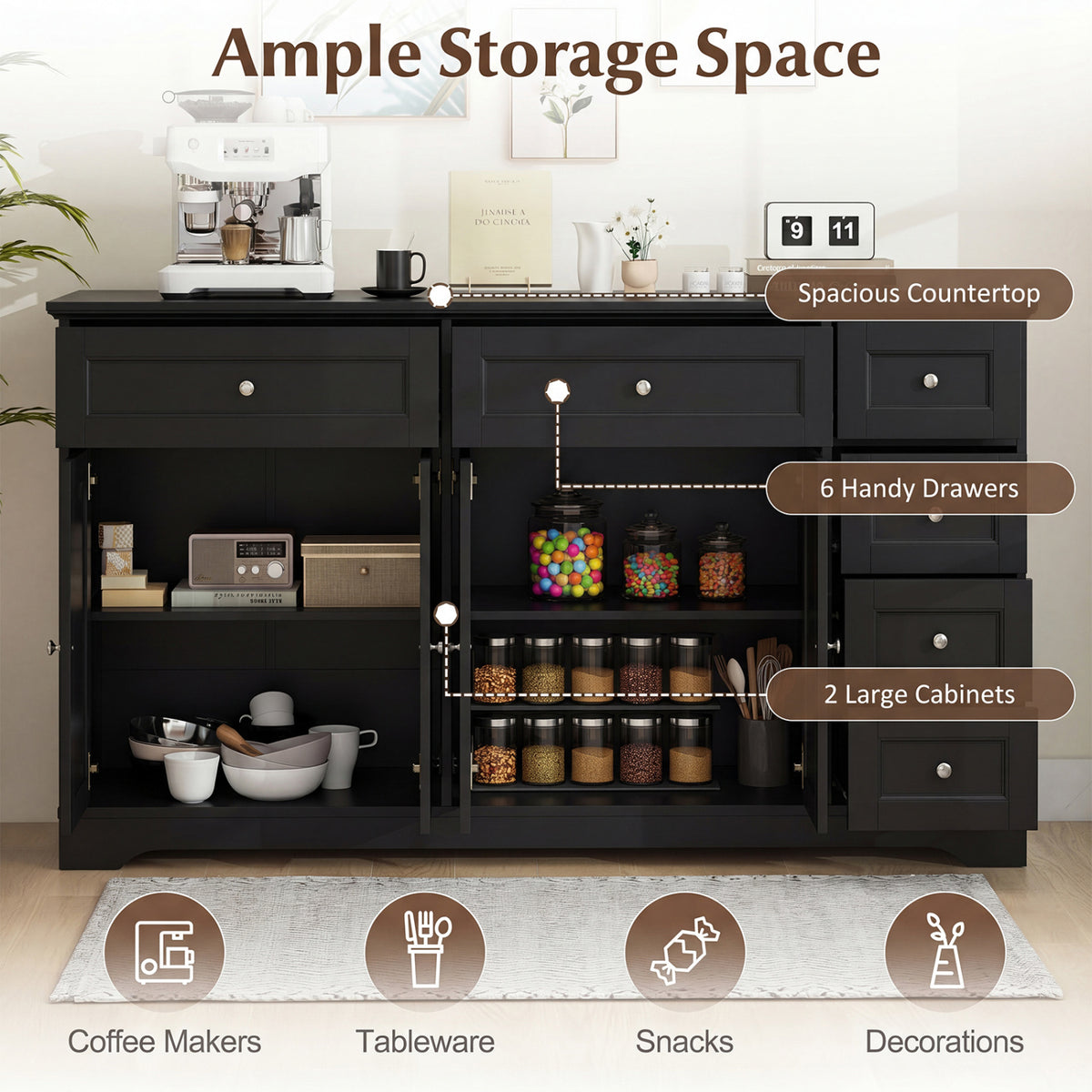 Buffet Sideboard 59" Modern Coffee Bar Station Console Table