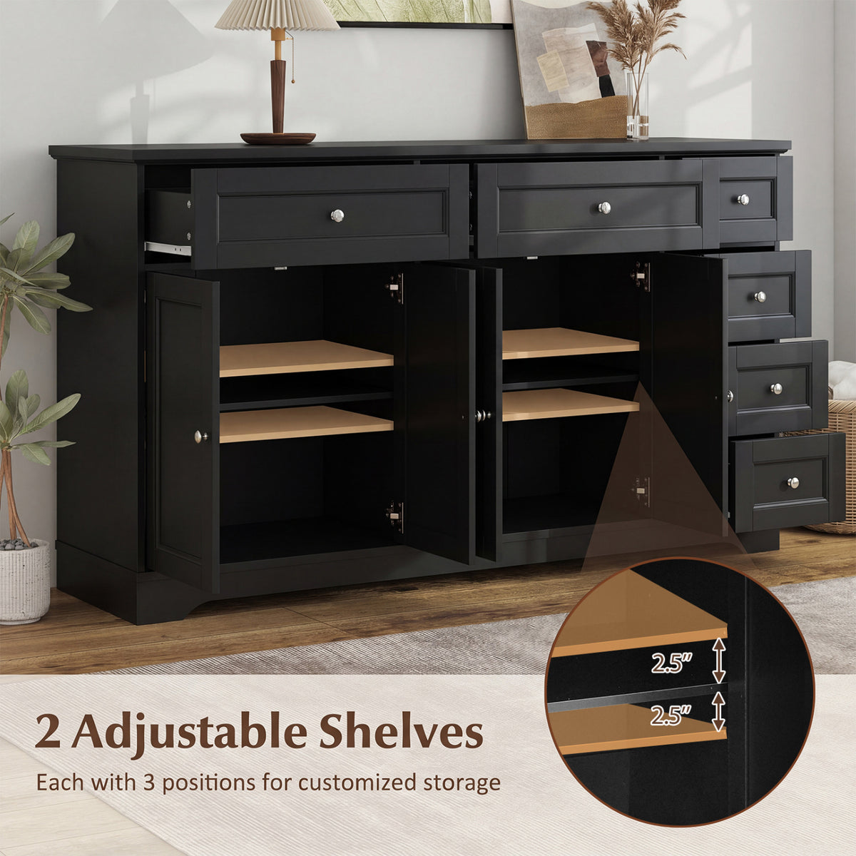 Buffet Sideboard 59" Modern Coffee Bar Station Console Table