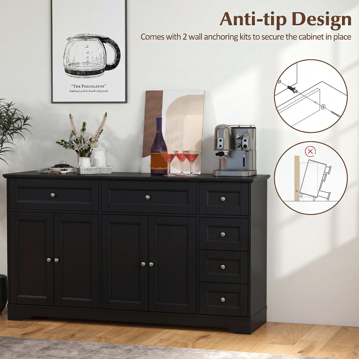 Buffet Sideboard 59" Modern Coffee Bar Station Console Table