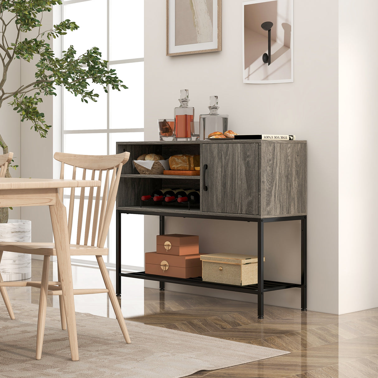 Buffet Sideboard Coffee Bar Cabinet with Power Outlets and USB Ports