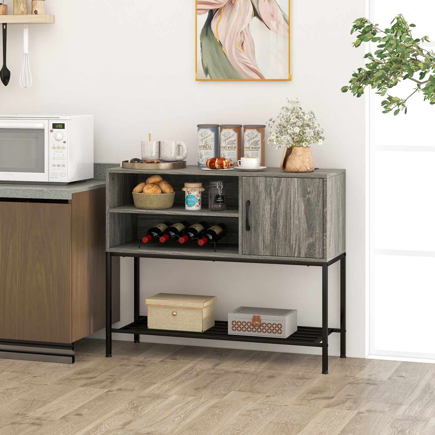 Buffet Sideboard Coffee Bar Cabinet with Power Outlets and USB Ports