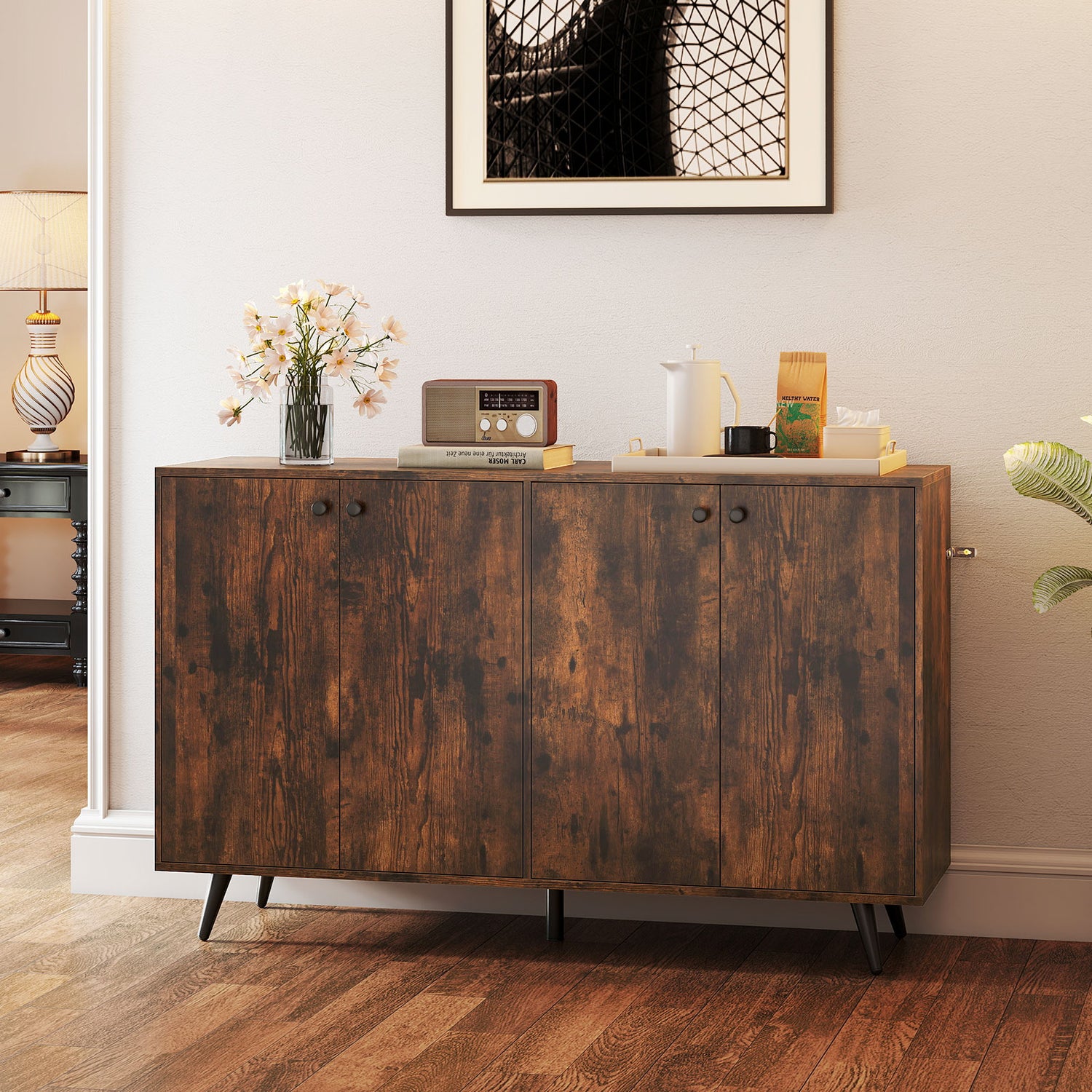 Buffet Sideboard Mid Century Modern Storage Cabinet with Adjustable Shelves