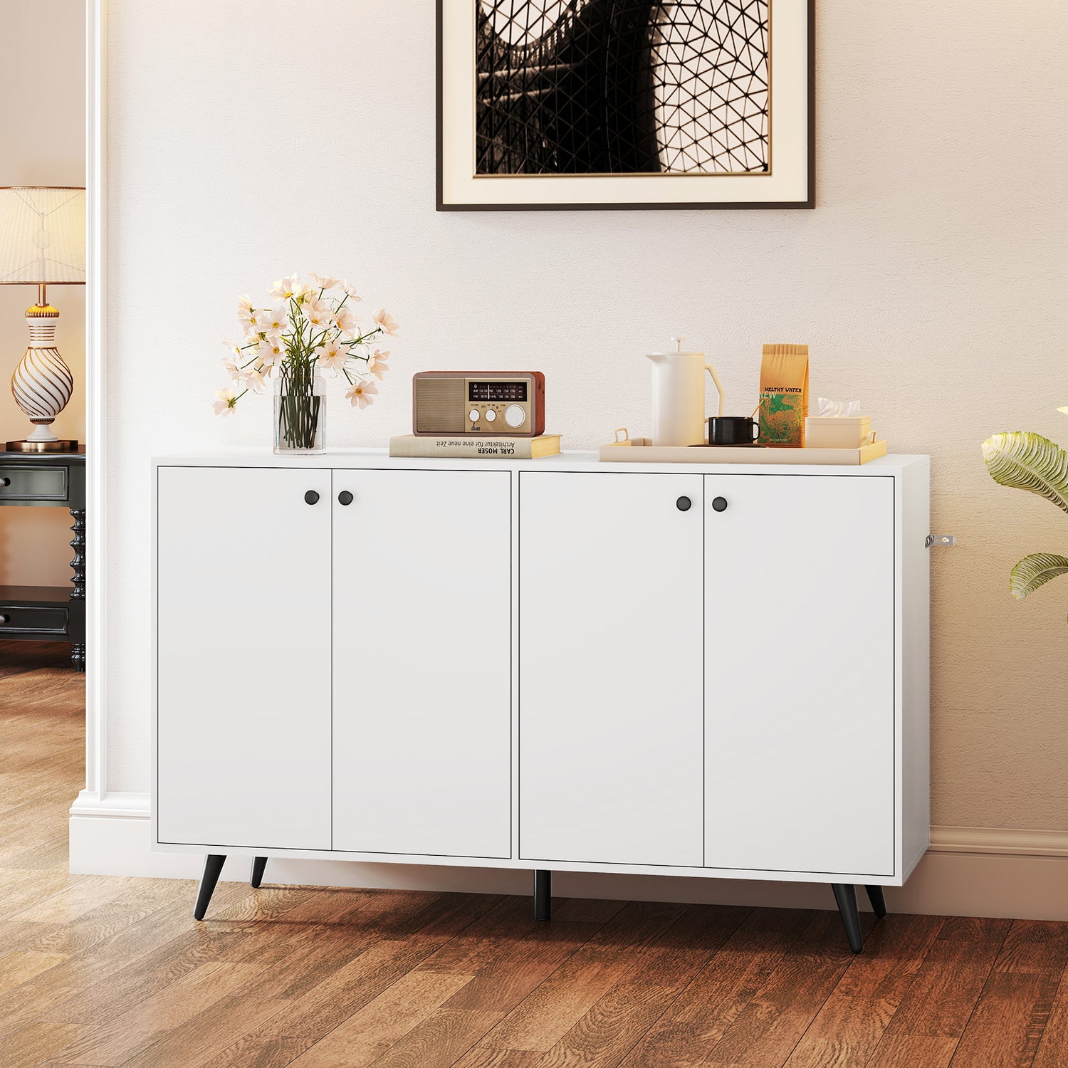 Buffet Sideboard Mid Century Modern Storage Cabinet with Adjustable Shelves
