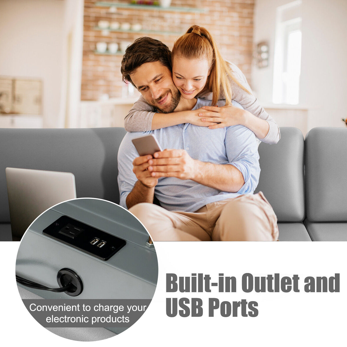 1/2/3/4-Seat Convertible Sectional Sofa with Reversible Ottoman-4-Seat L-shaped with 2 USB Ports
