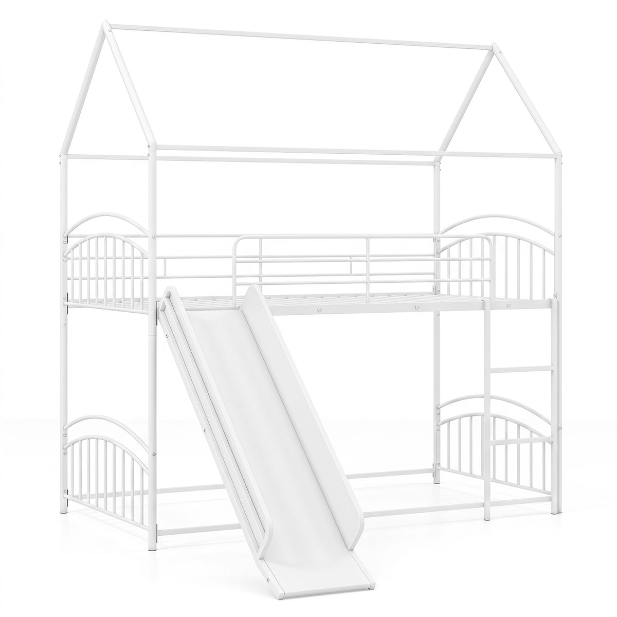 Bunk Bed Twin Over Twin House Bunk Bed Frame with Metal Slats