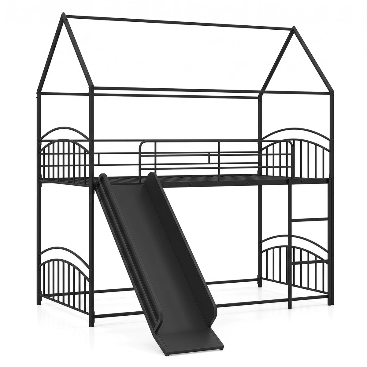 Bunk Bed Twin Over Twin House Bunk Bed Frame with Metal Slats