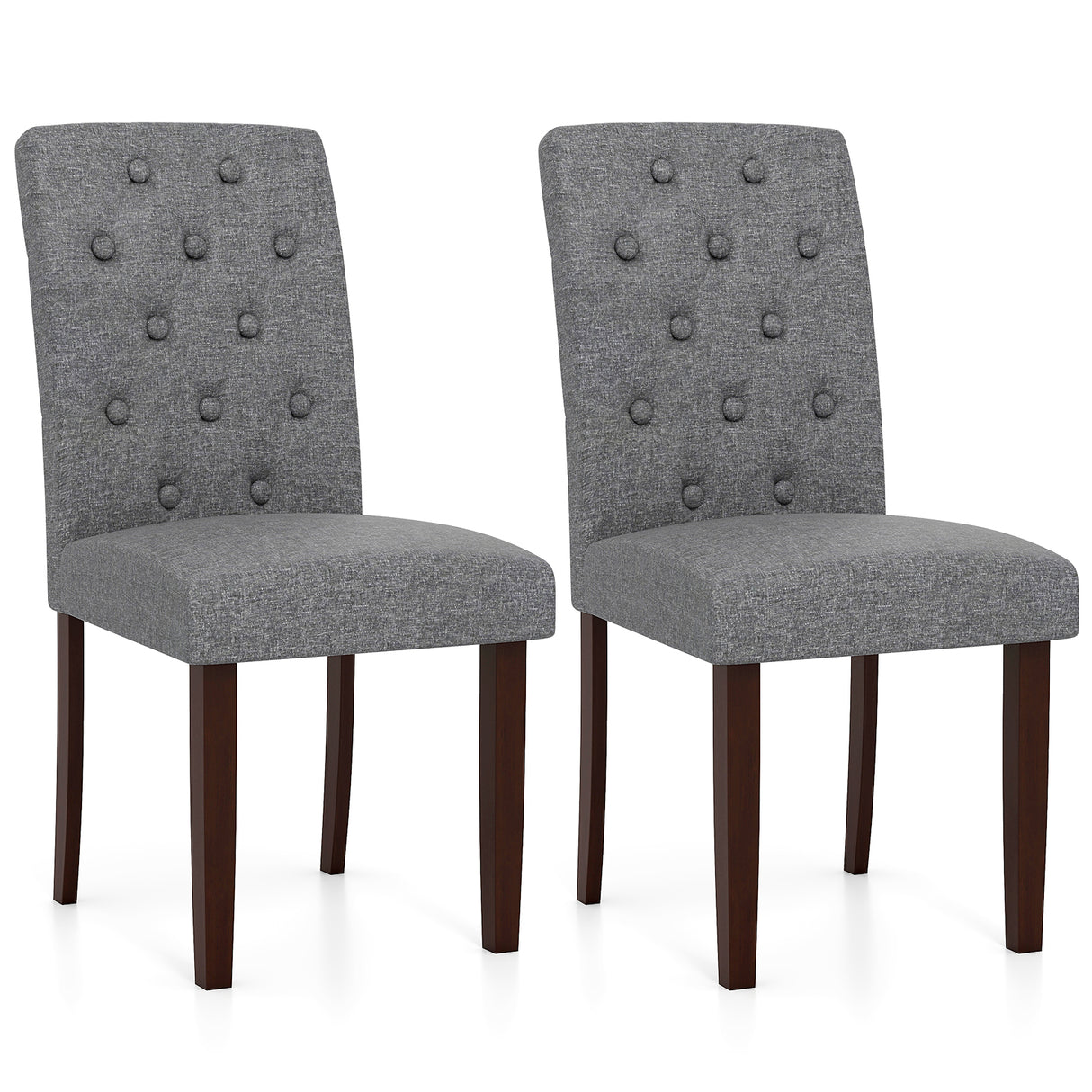 Button Tufted Fabric Upholstered Wooden Dining Chair Set of 2 with High Curved Back