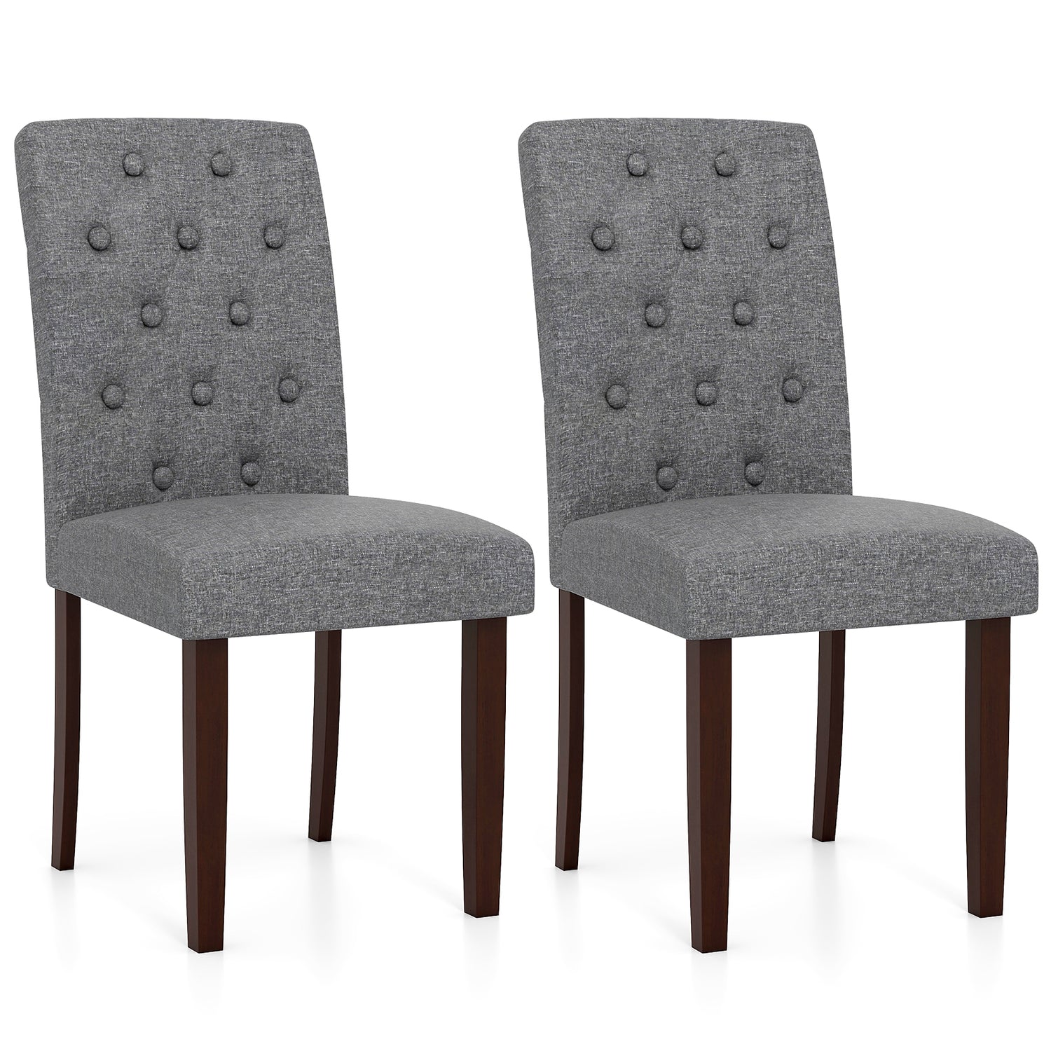 Button Tufted Fabric Upholstered Wooden Dining Chair Set of 2 with High Curved Back