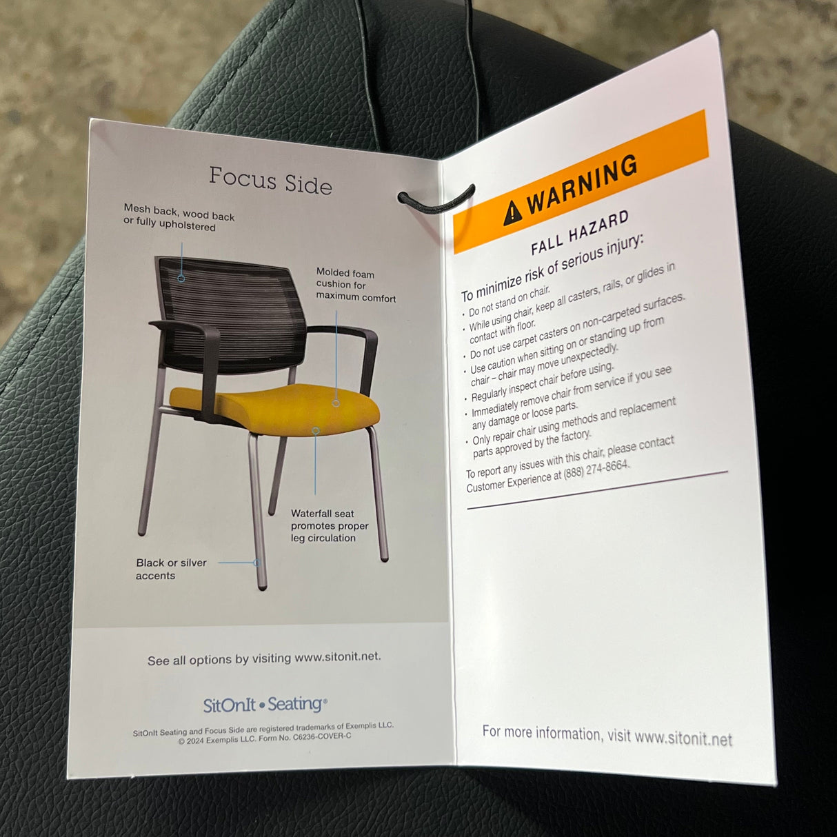 SITONIT SEATING Focus Side Chair Sz 19" L x 18" W x 35" H, Black 36-0129