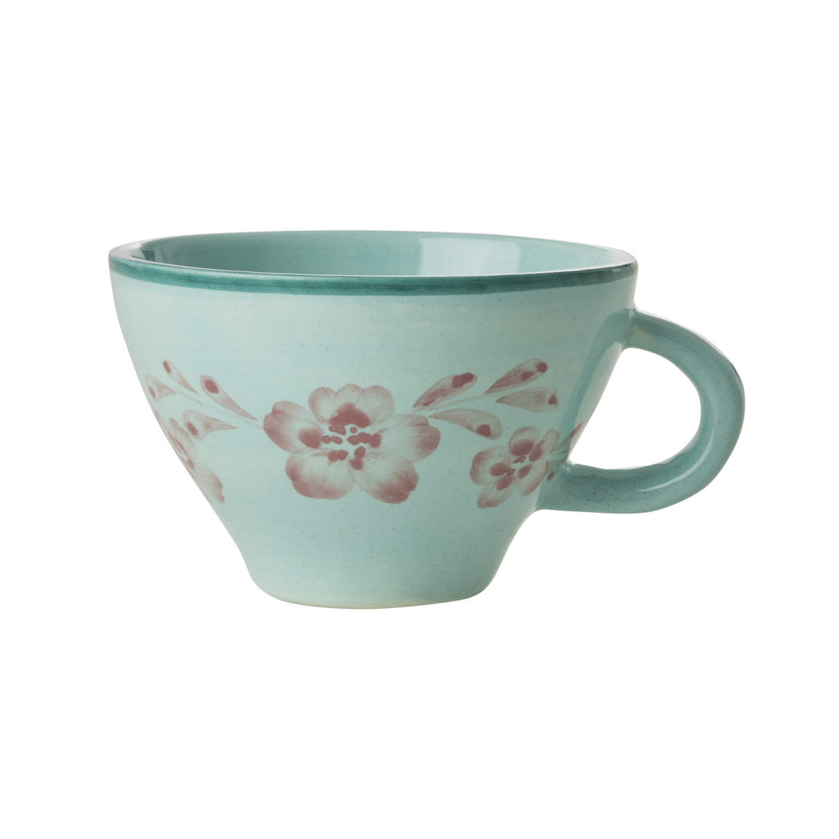 Ceramic Tea Cup with Hand Painted Soft Pink Flower Vine - 5.0 oz