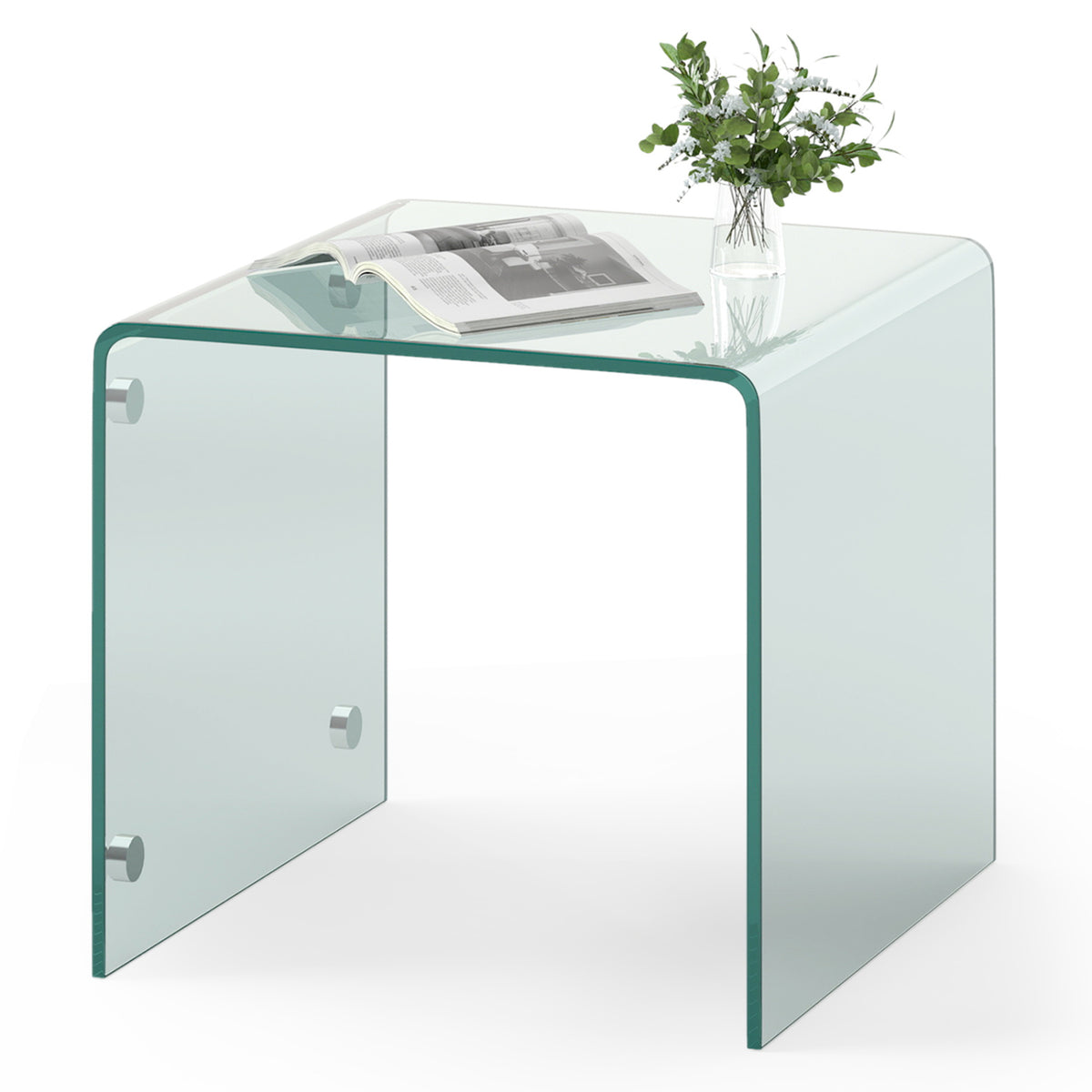 C-Shaped End Table Modern Tempered Glass Side Table with Shelf