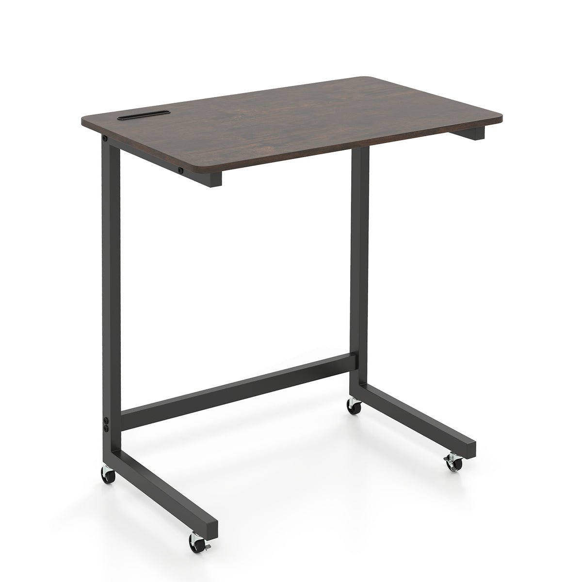 C-shaped End Table with Wheels Mobile Bedside Table with Built-in Phone Slot-Rustic Brown