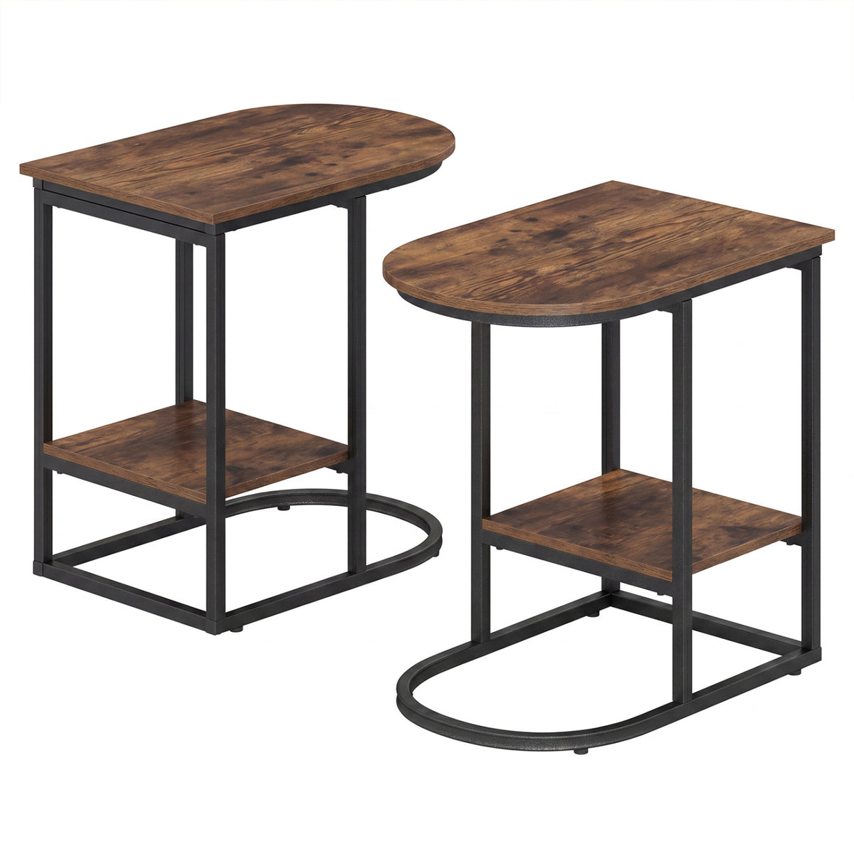 C-shaped Modern Sofa Side Table with Storage Shelf Faux and Marble Tabletop