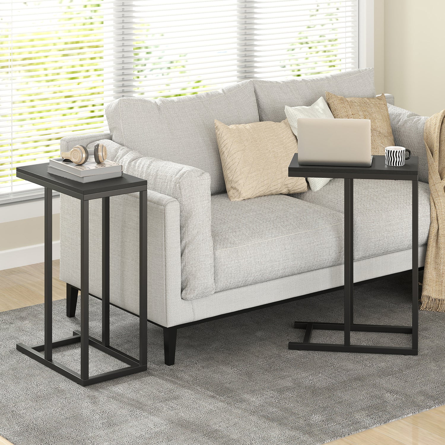 C-shaped Side Table with Heavy-duty Metal Frame