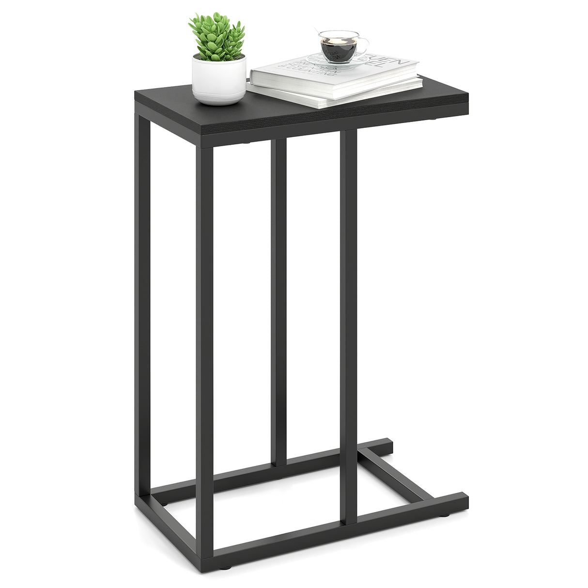 C-shaped Side Table with Heavy-duty Metal Frame