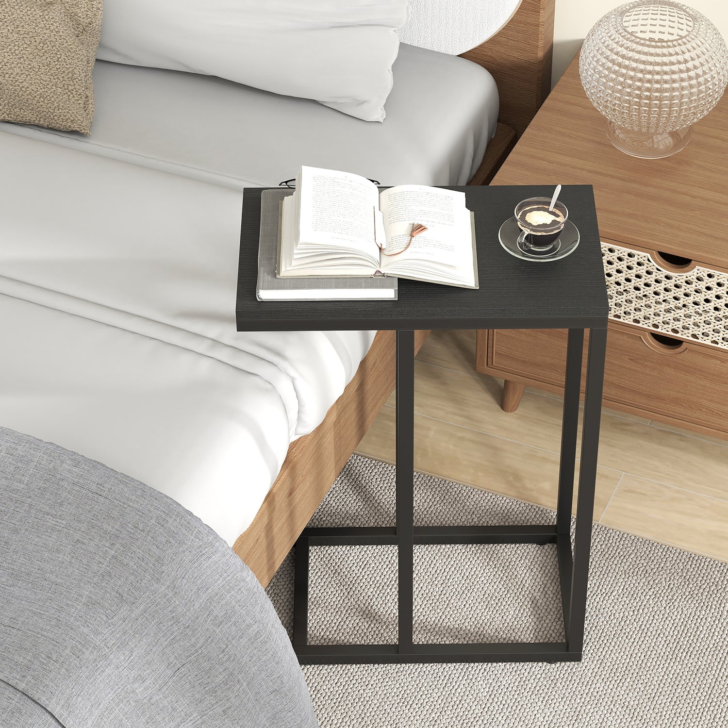 C-shaped Side Table with Heavy-duty Metal Frame