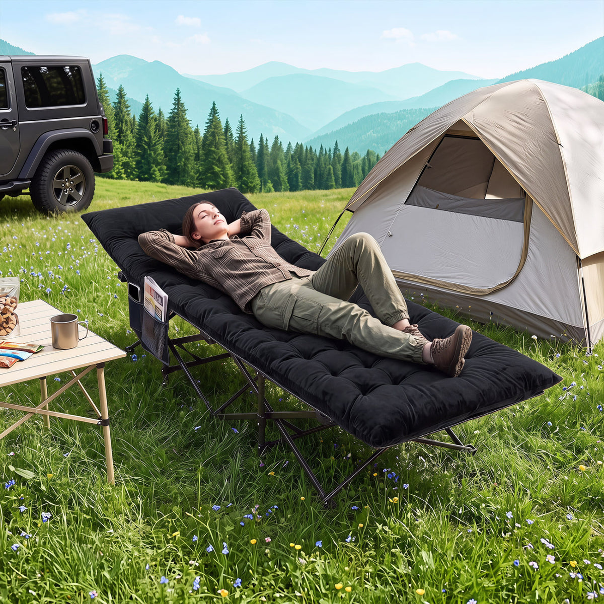 Camping Cot for Adults with Soft Padded Mat and Carrying Bag