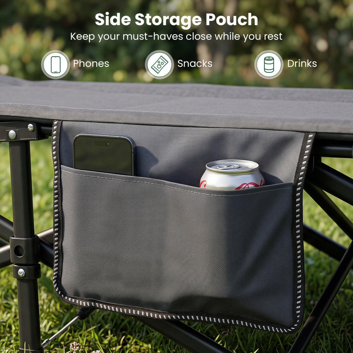 Camping Cot with Padded Pillow and Storage Pouch for Camping Travel-Gray