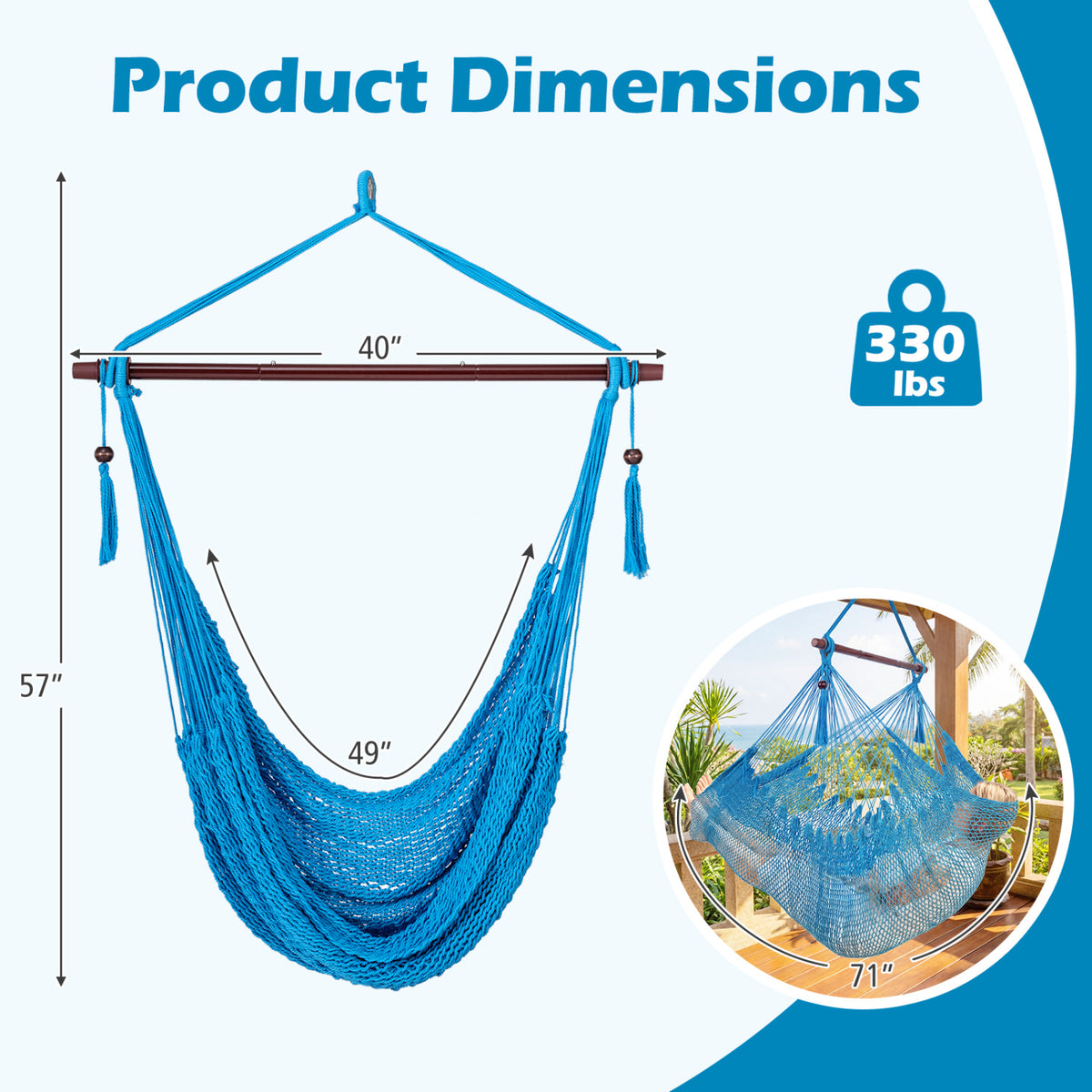 Caribbean Hammock Chair with Metal Spreader Bar Woven Rope Swing