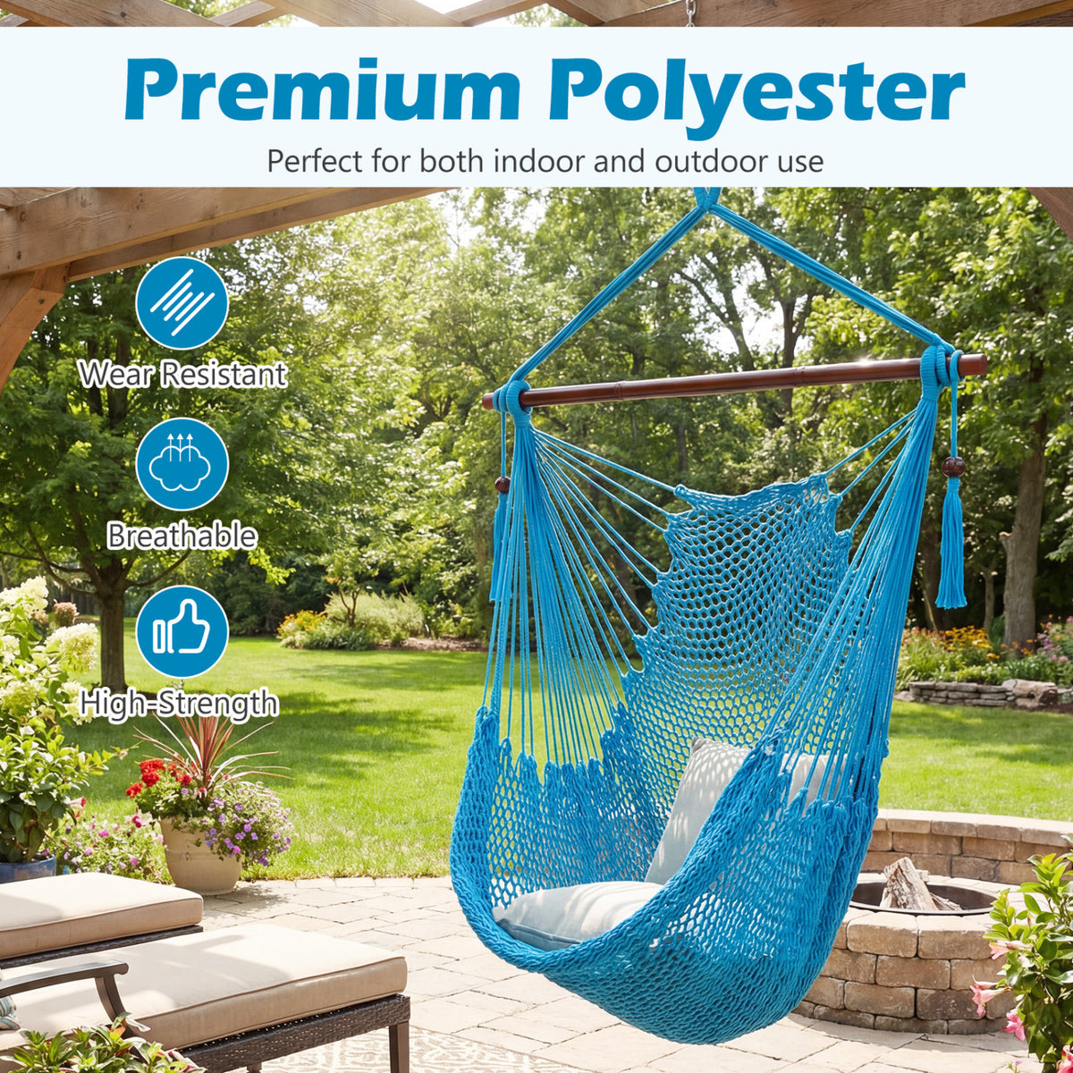 Caribbean Hammock Chair with Metal Spreader Bar Woven Rope Swing