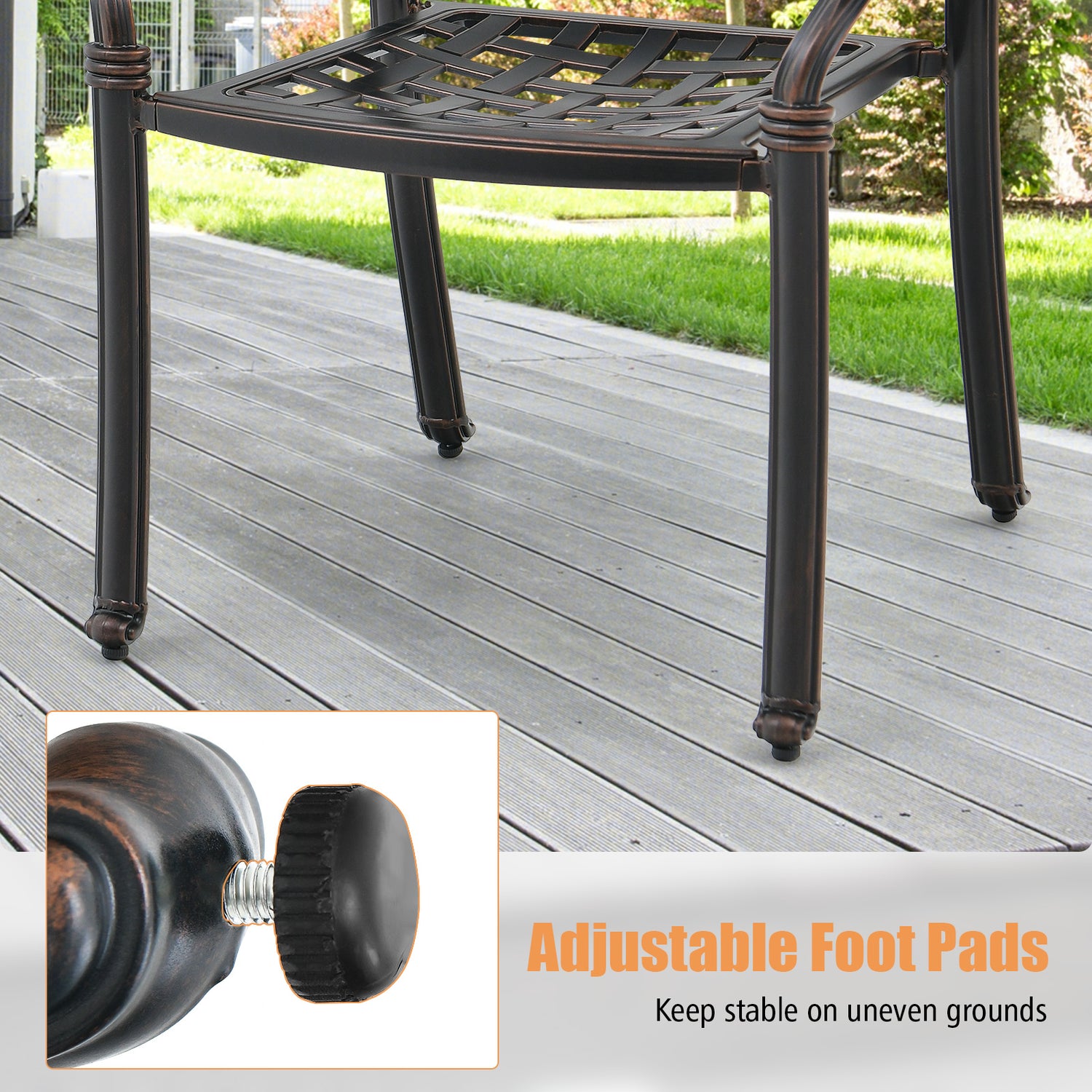 Set of 2 Cast Aluminum Patio Chairs with Armrests