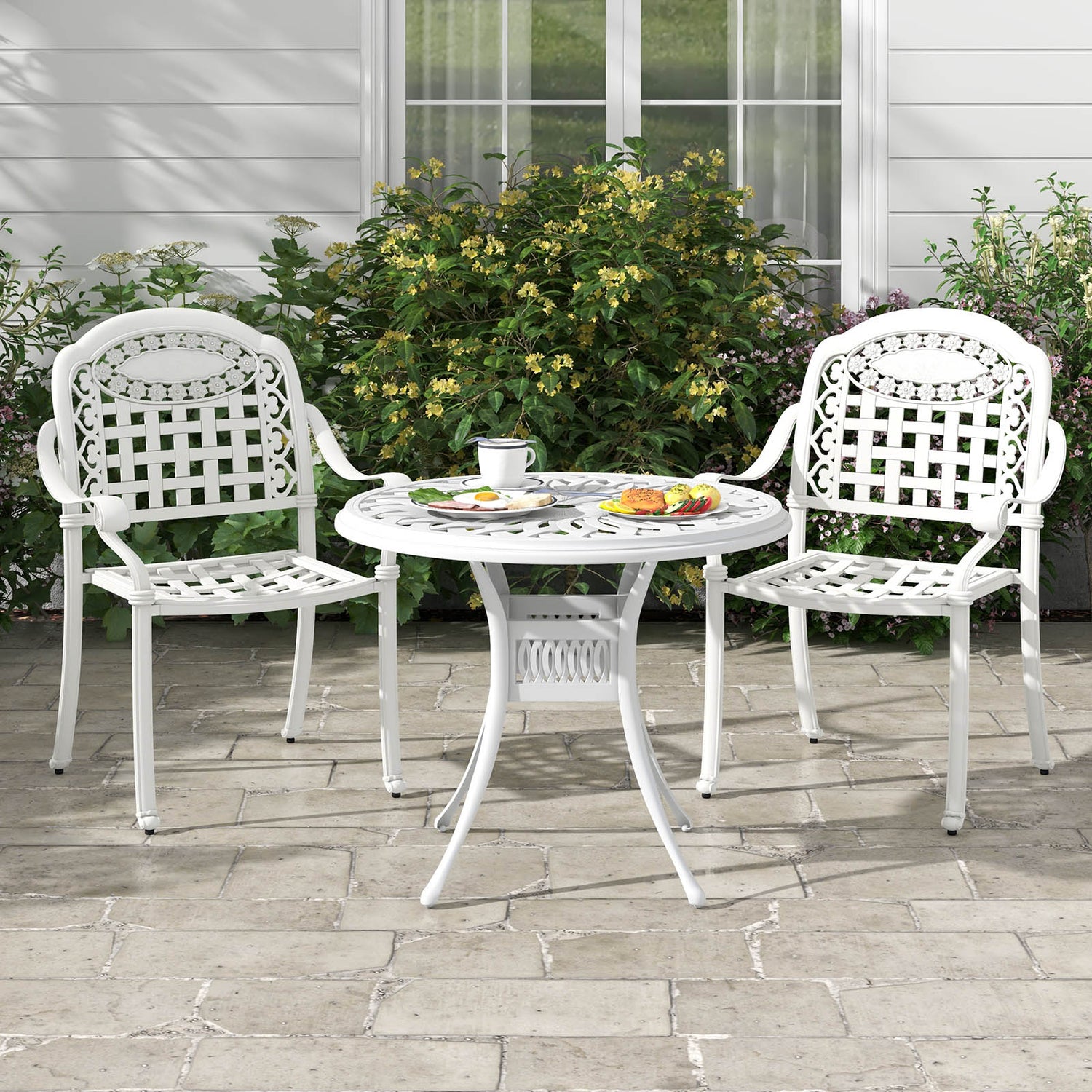 Set of 2 Cast Aluminum Patio Chairs with Armrests