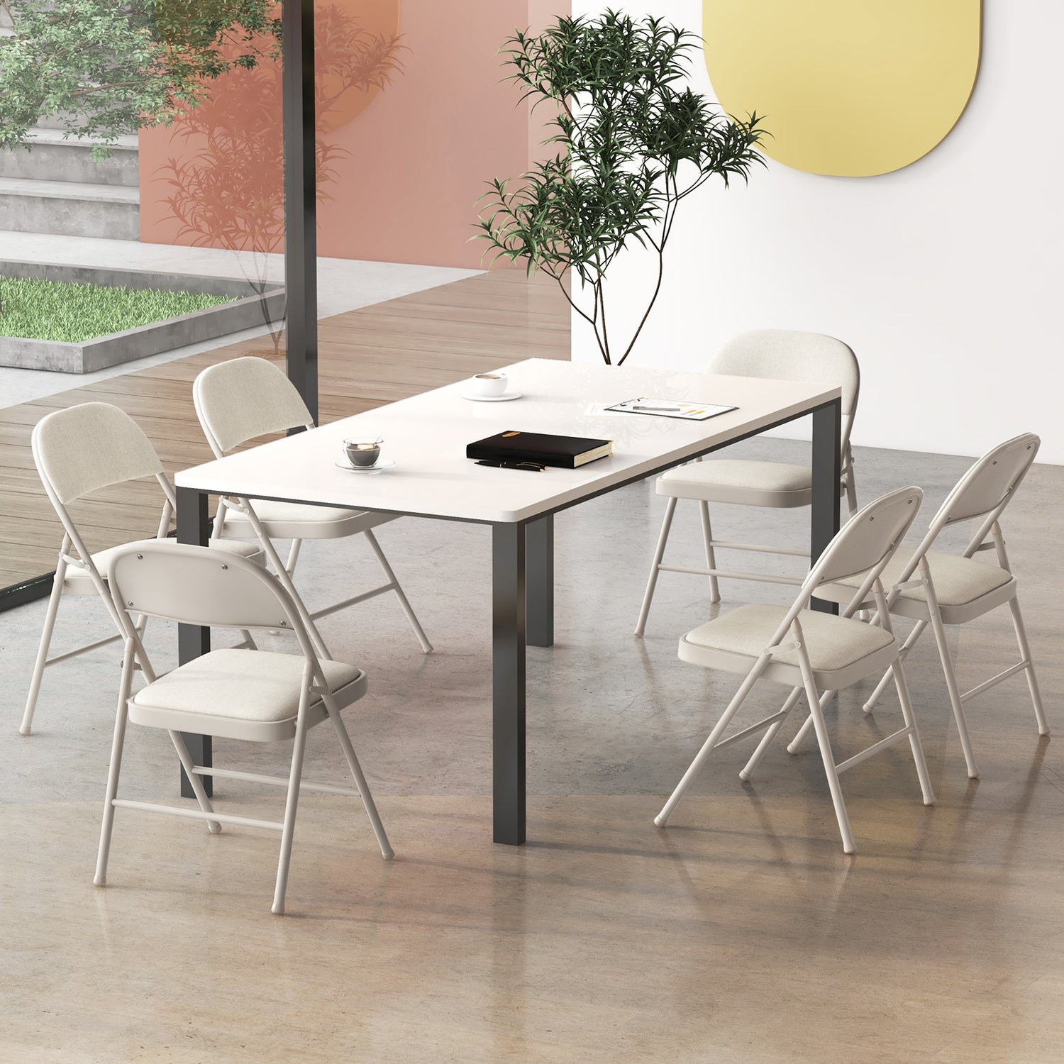 Foldable Chair Set of 6 with Padded Seat Seat and Fabric Covered Backrest-Set of 6