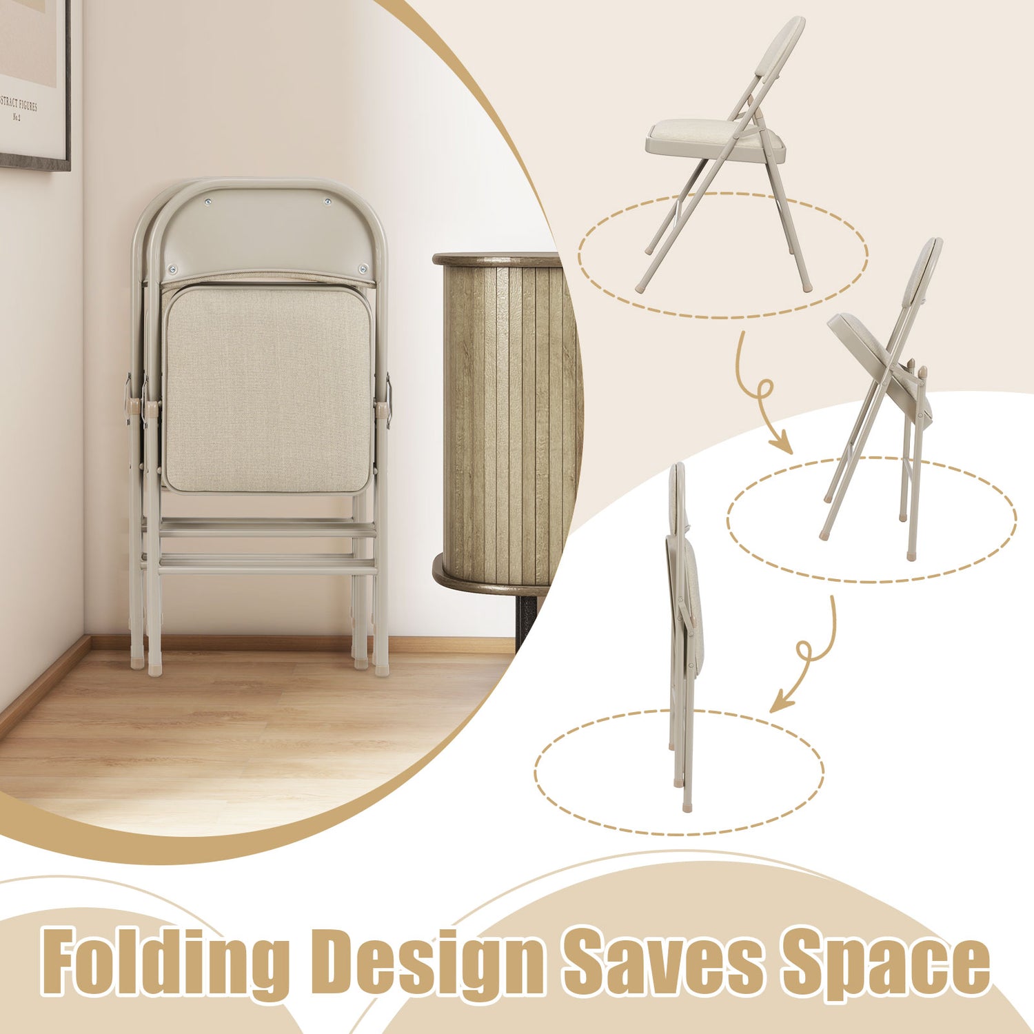 Foldable Chair Set of 6 with Padded Seat Seat and Fabric Covered Backrest-Set of 6