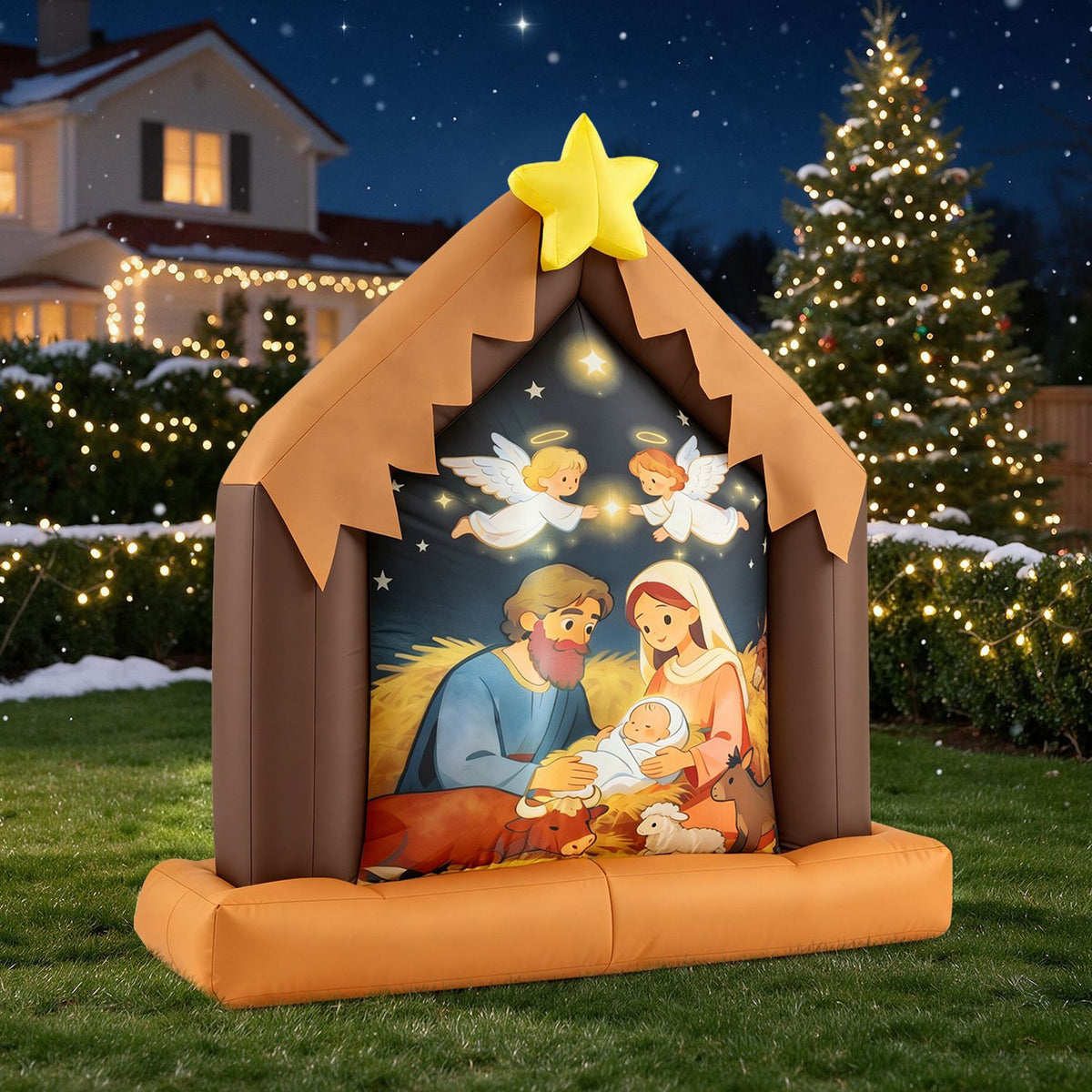 Christmas Inflatable Nativity Scene with Built-in Lights for Holiday Decor
