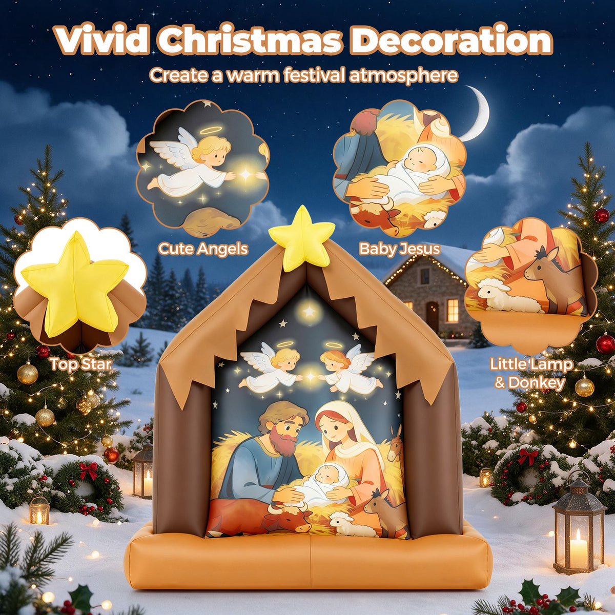 Christmas Inflatable Nativity Scene with Built-in Lights for Holiday Decor