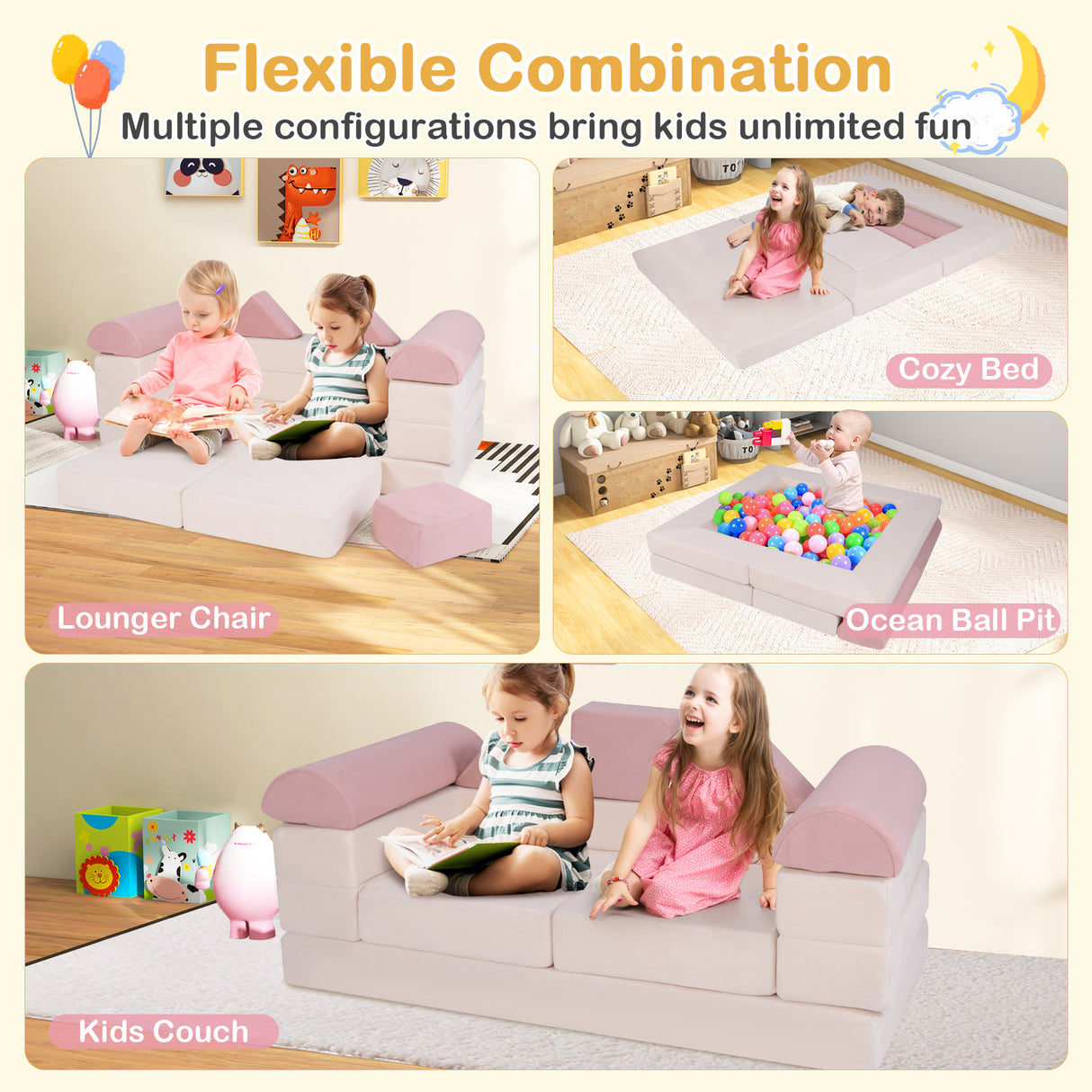 9-Piece Climb and Crawl Foam and Floor Playset with Breathable Suede Fabric