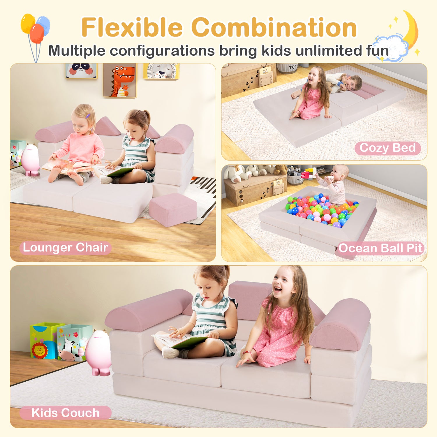 9-Piece Climb and Crawl Foam and Floor Playset with Breathable Suede Fabric