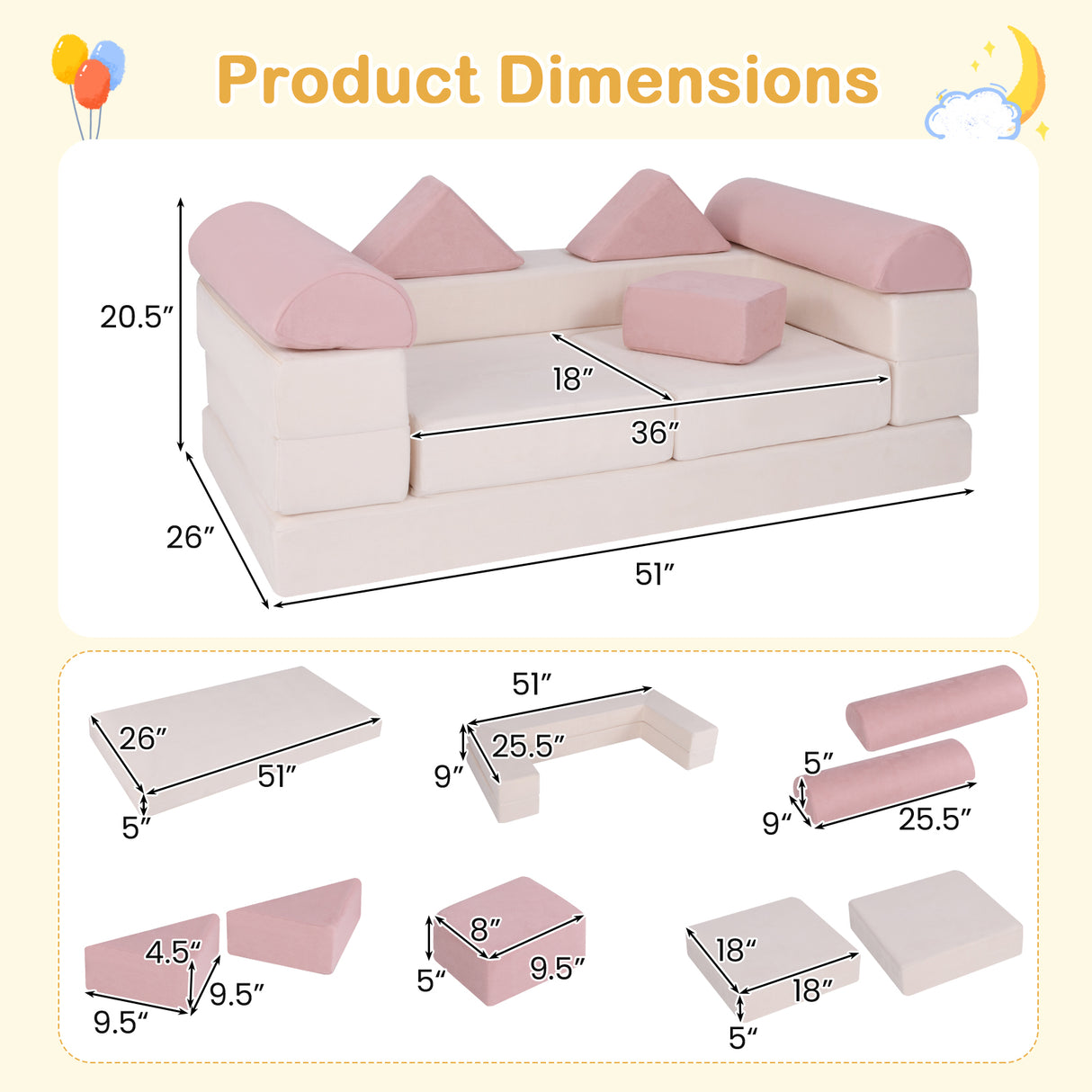 9-Piece Climb and Crawl Foam and Floor Playset with Breathable Suede Fabric
