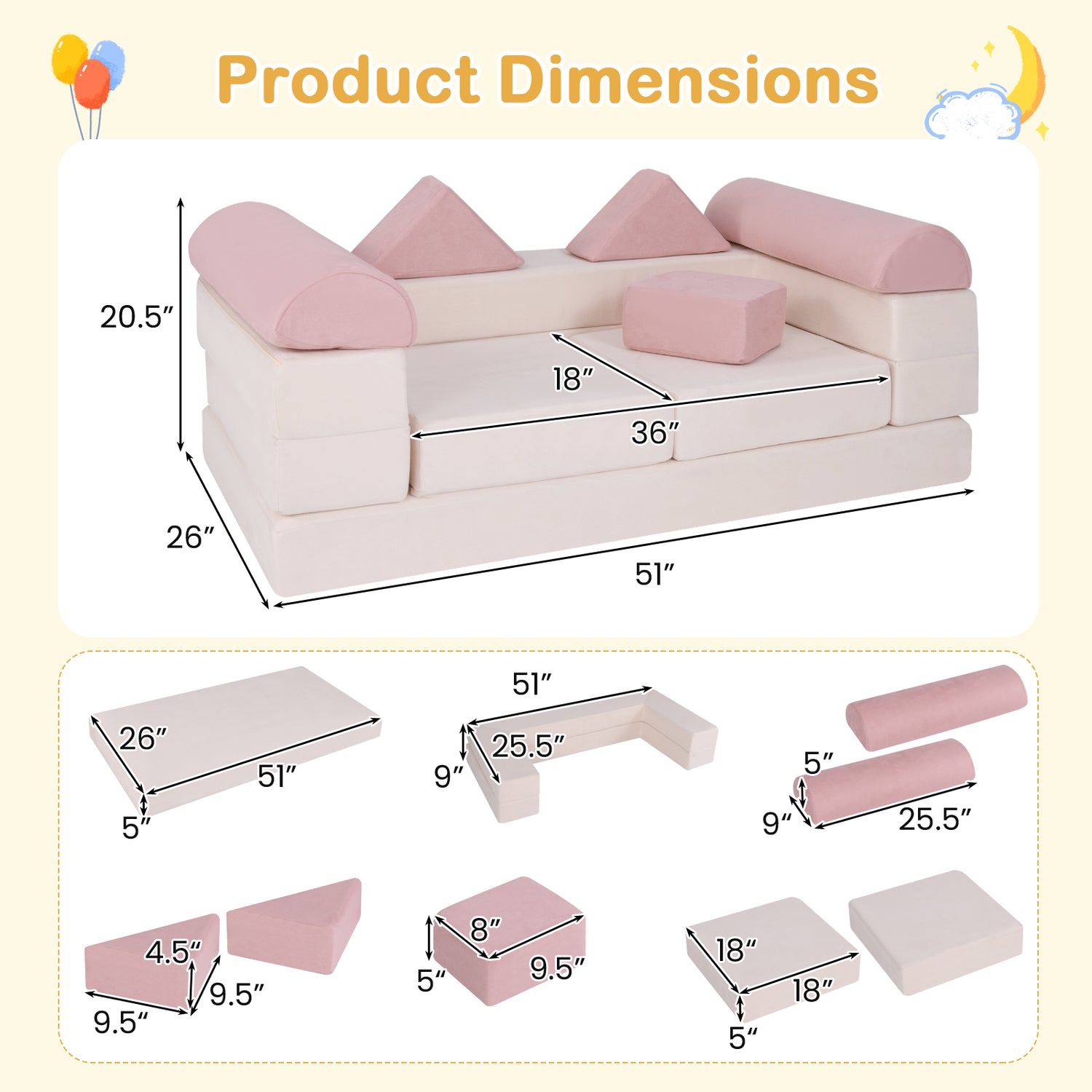 9-Piece Climb and Crawl Foam and Floor Playset with Breathable Suede Fabric