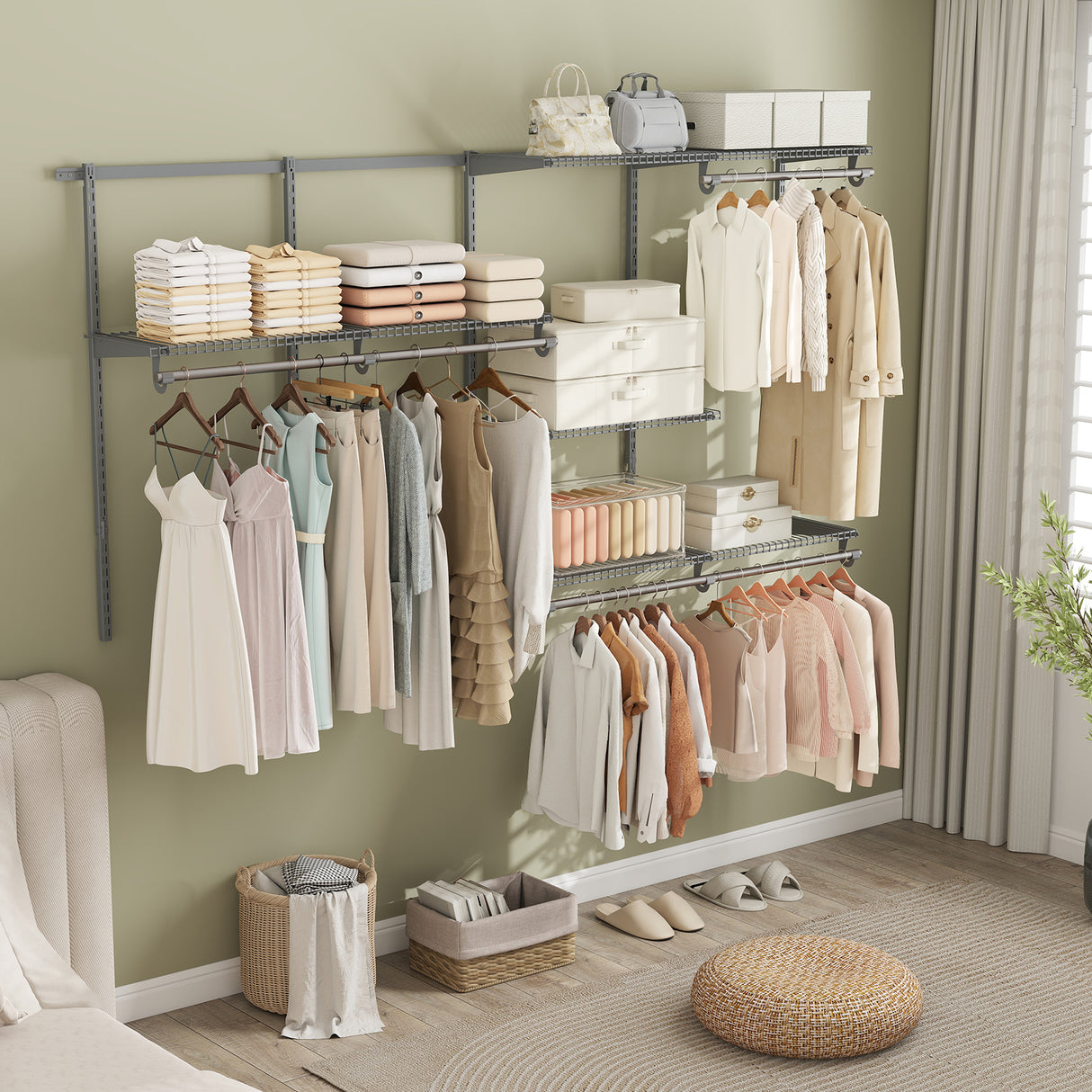 Closet System 4-8 FT Wall-Mounted Closet Shelves and Rod