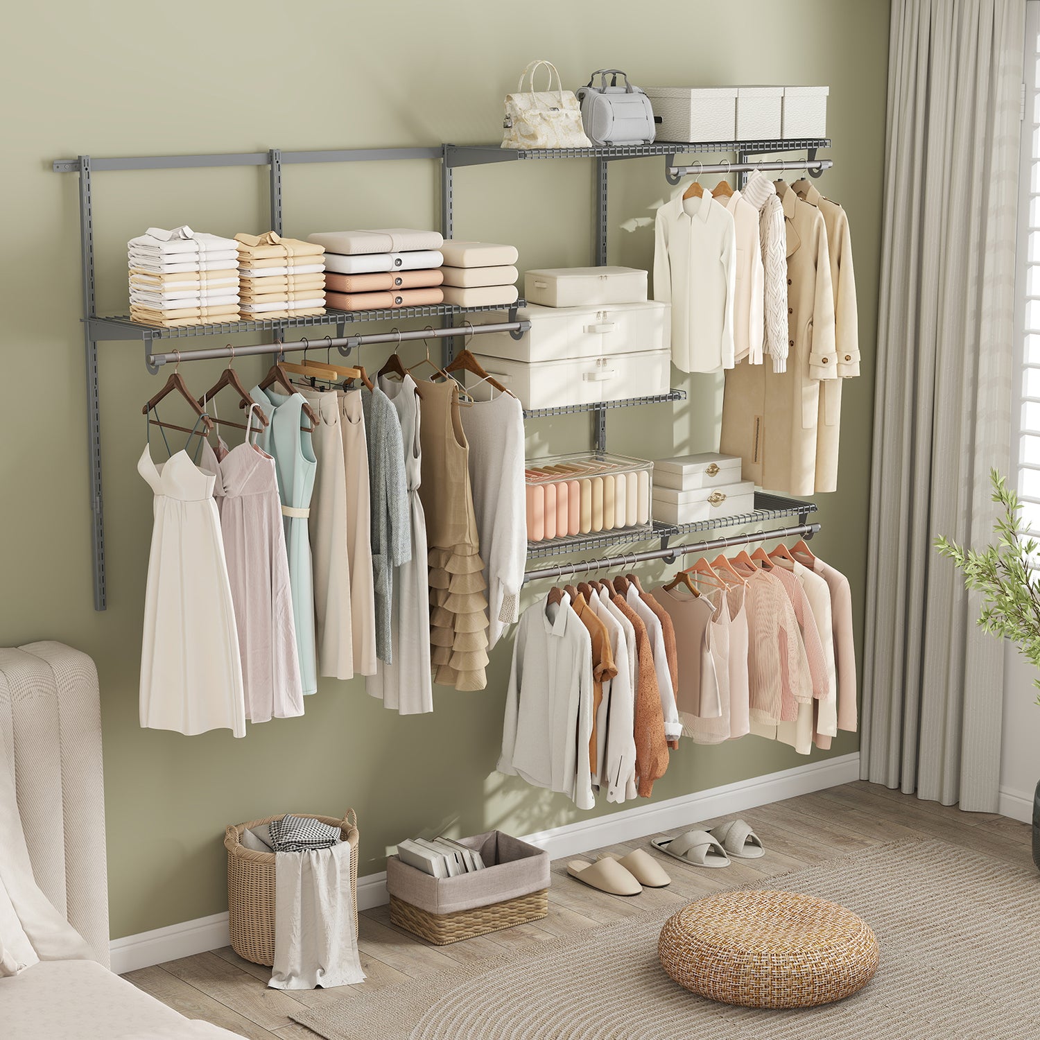 Closet System 4-8 FT Wall-Mounted Closet Shelves and Rod