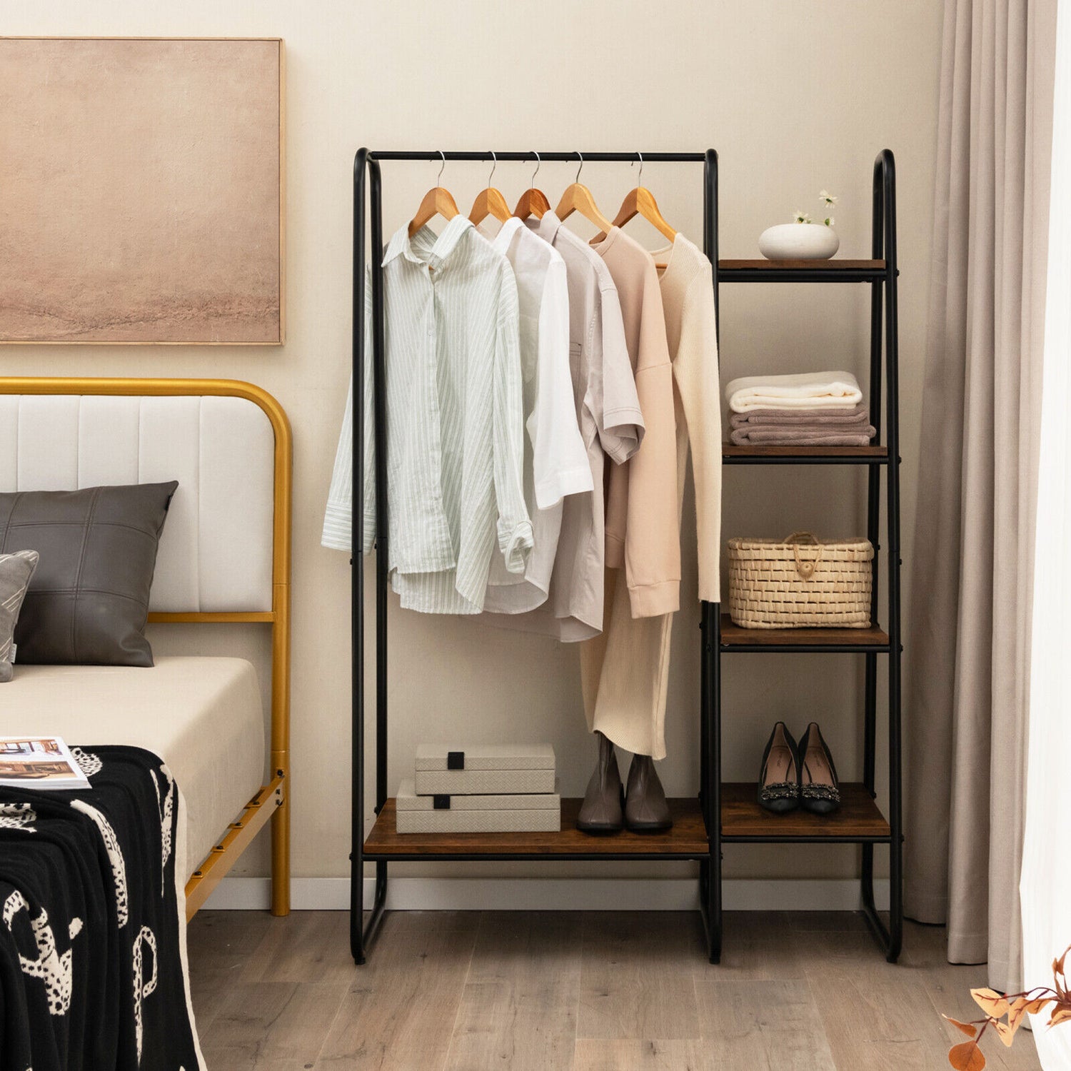 Clothes Rack Freestanding Storage Tower with Hanging Bar