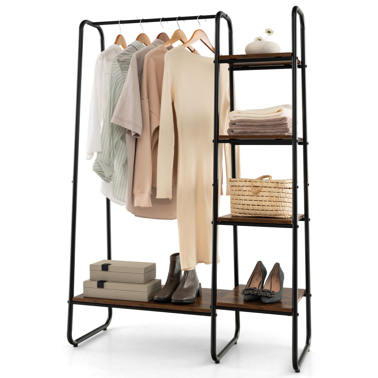 Clothes Rack Freestanding Storage Tower with Hanging Bar