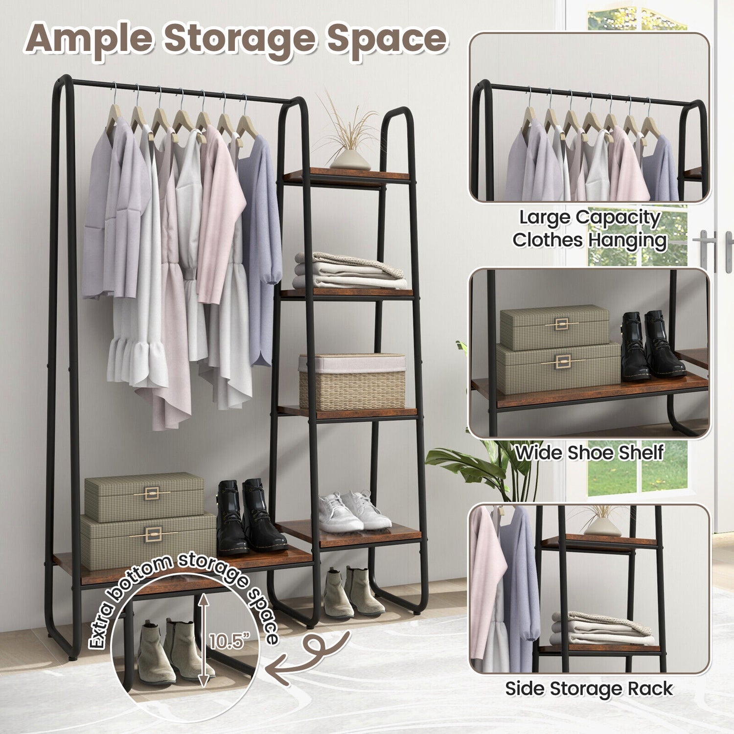 Clothes Rack Freestanding Storage Tower with Hanging Bar