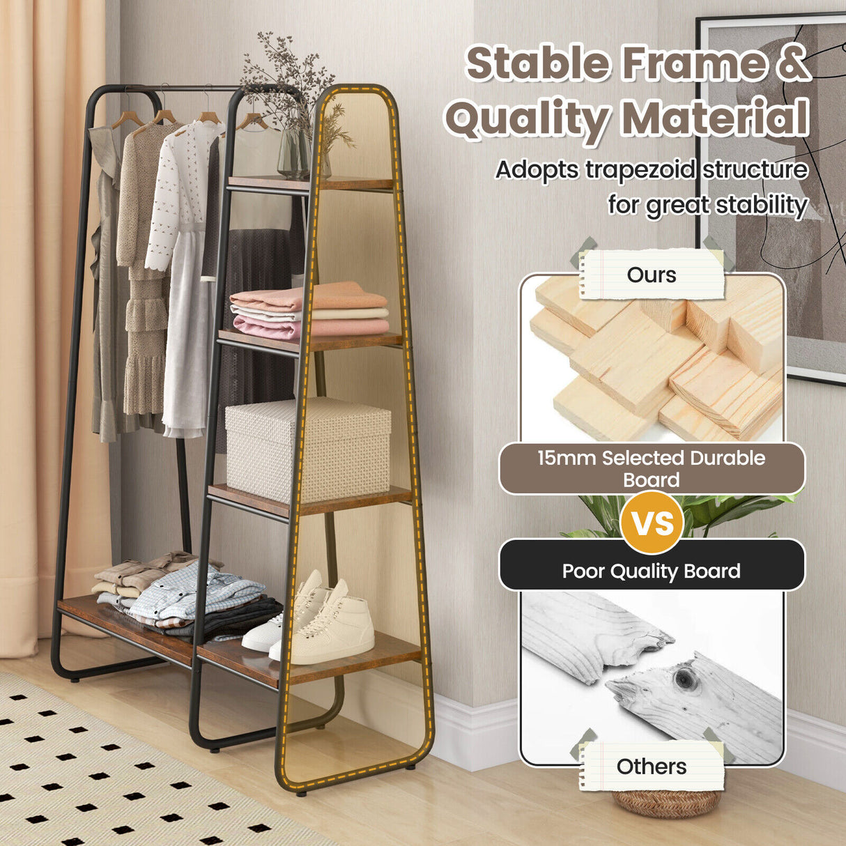 Clothes Rack Freestanding Storage Tower with Hanging Bar