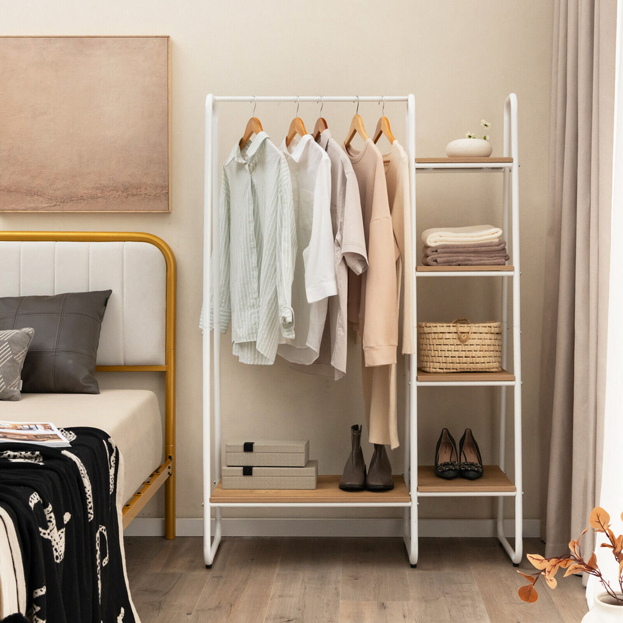 Clothes Rack Freestanding Storage Tower with Hanging Bar