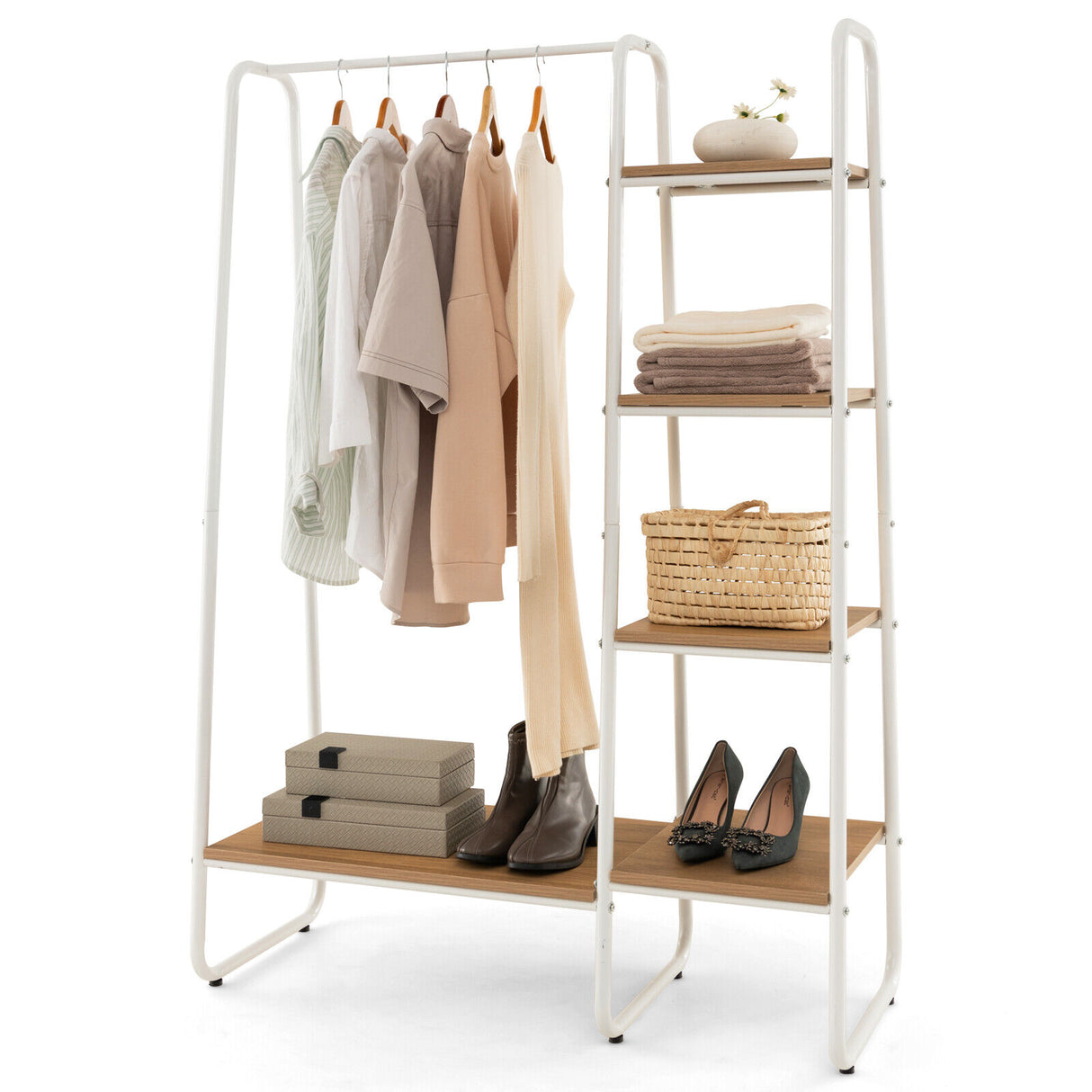 Clothes Rack Freestanding Storage Tower with Hanging Bar