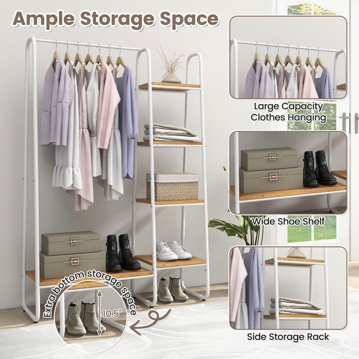 Clothes Rack Freestanding Storage Tower with Hanging Bar