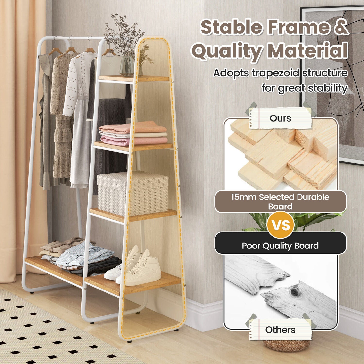 Clothes Rack Freestanding Storage Tower with Hanging Bar