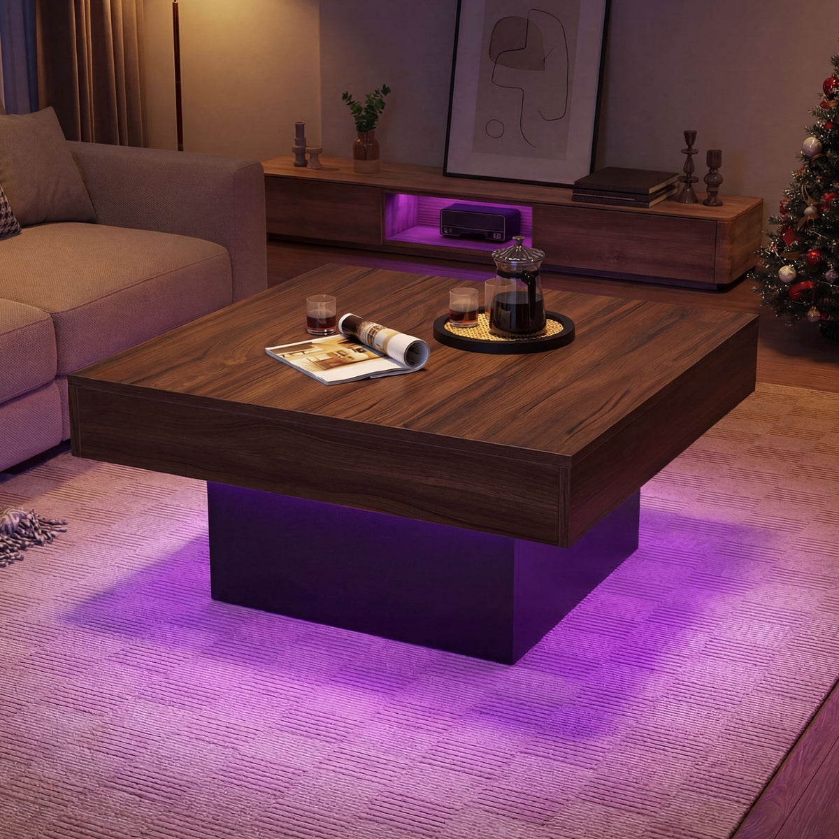 Coffee Table Accent Table with LED Lights and Dynamic Modes