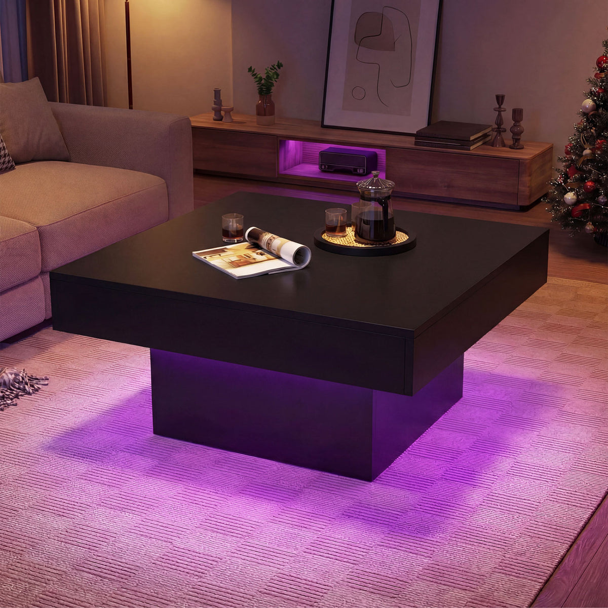 Coffee Table Accent Table with LED Lights and Dynamic Modes