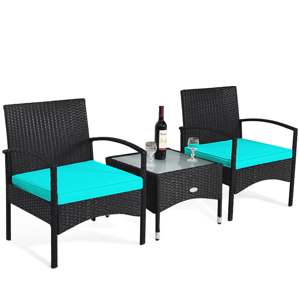 3 Pieces Patio Wicker Rattan Furniture Set with Cushion for Lawn Backyard