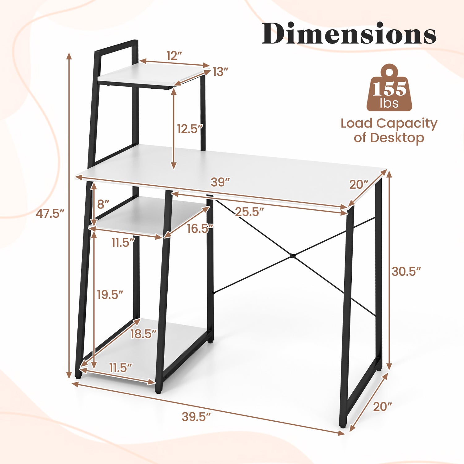 Compact Computer Desk Workstation with 4 Tier Shelves for Home and Office