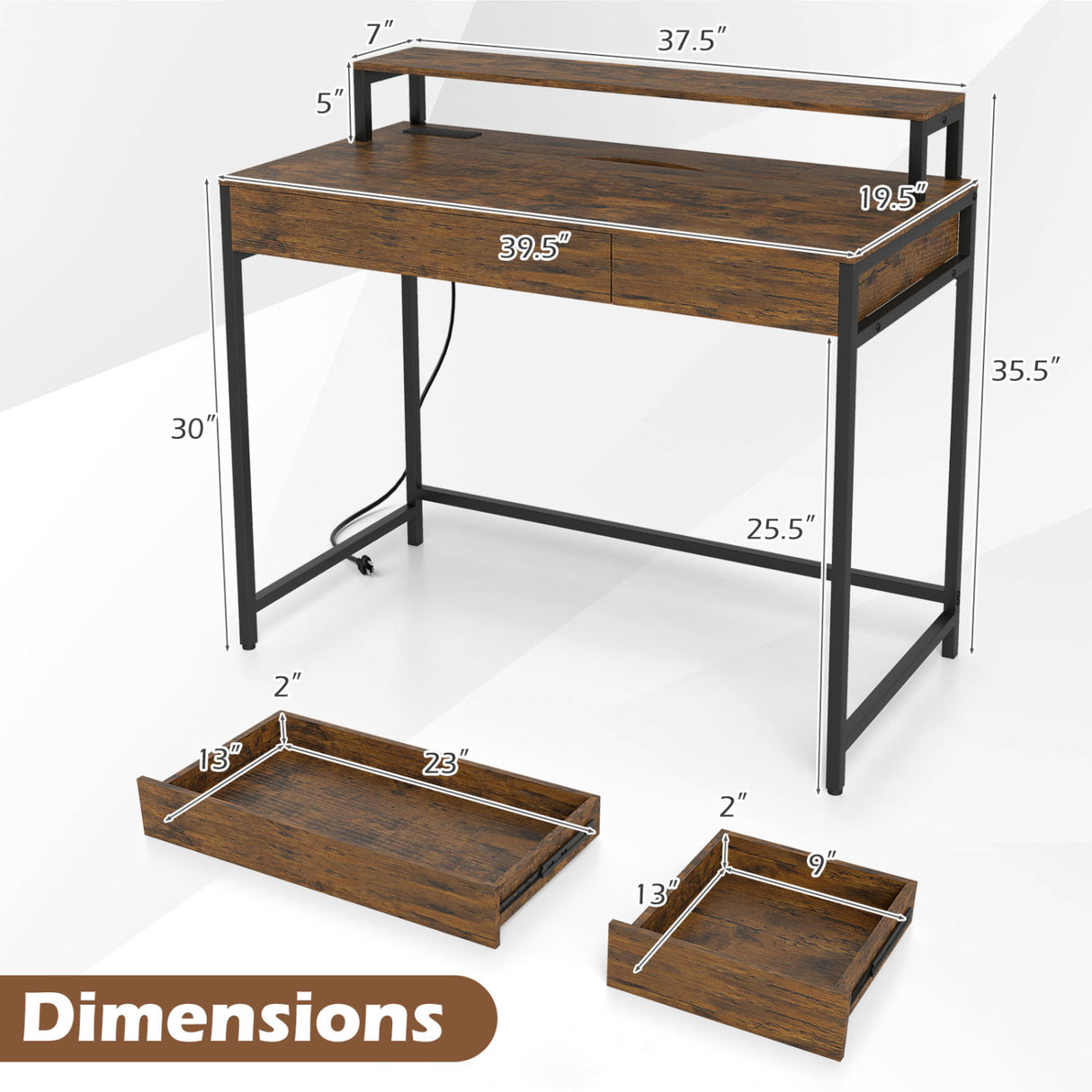 Compact Office Desk with Removable Monitor Shelf and Dual-use Drawer
